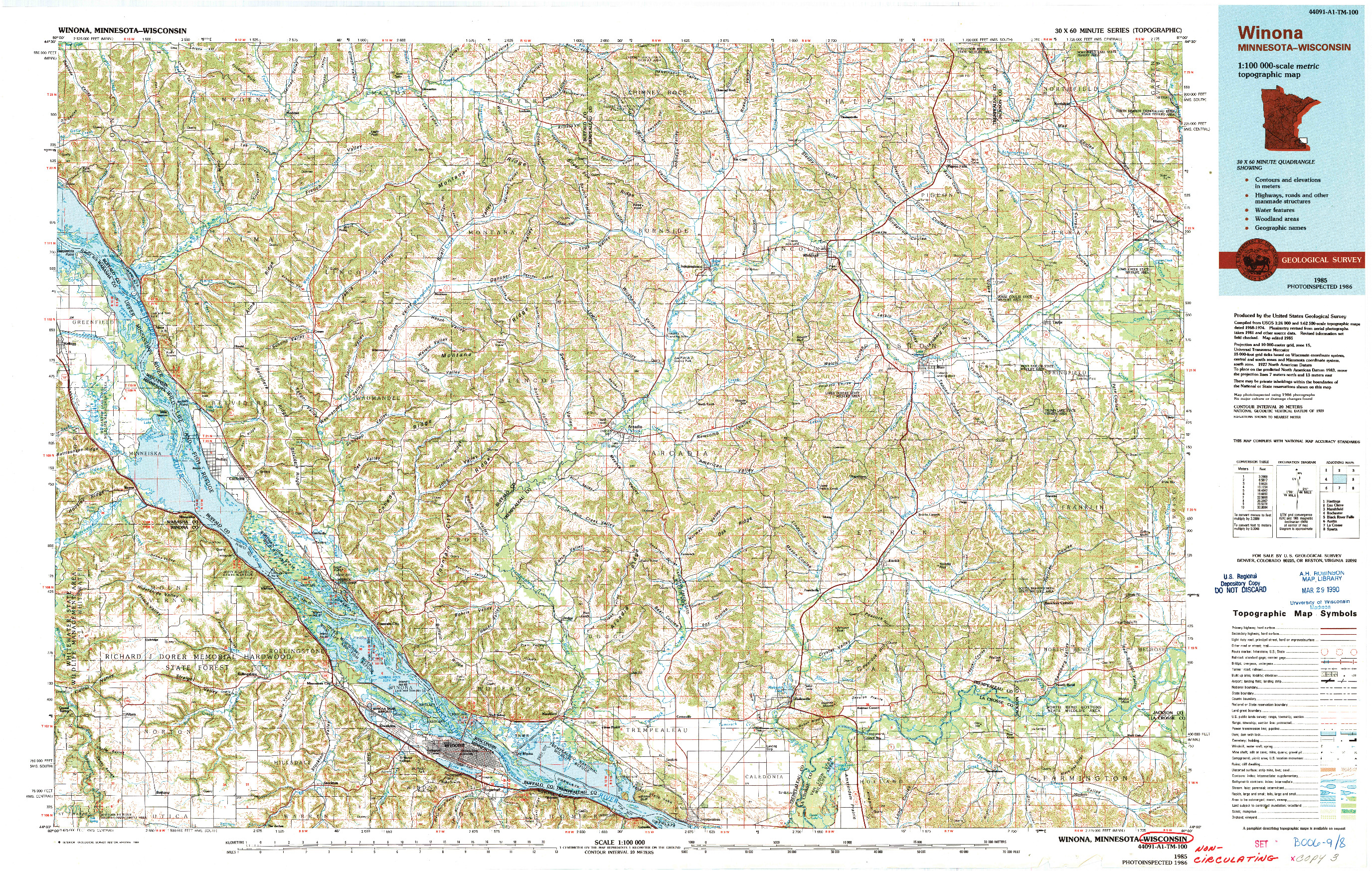 USGS 1:100000-SCALE QUADRANGLE FOR WINONA, MN 1985