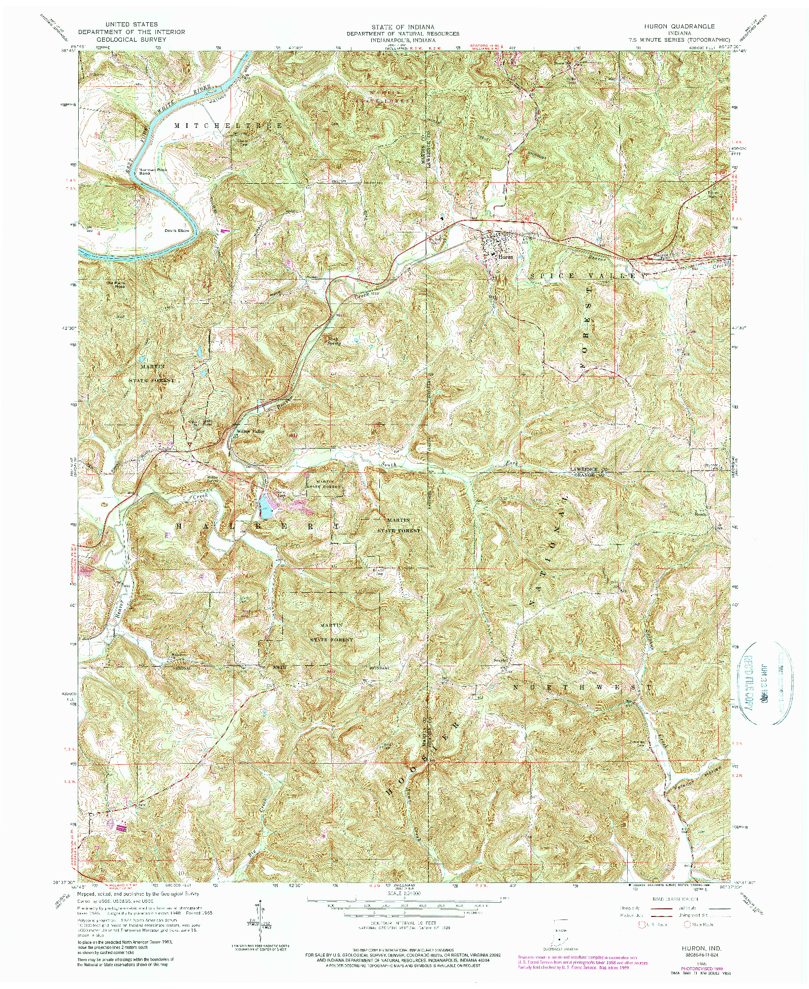 USGS 1:24000-SCALE QUADRANGLE FOR HURON, IN 1965