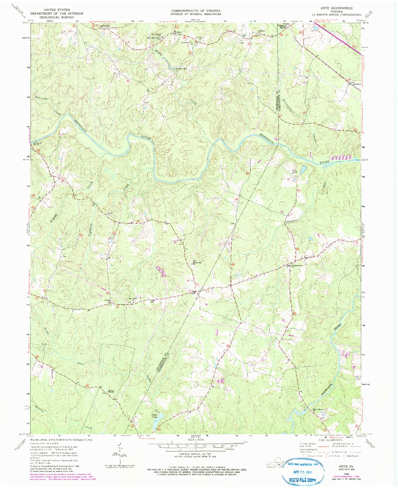 USGS 1:24000-SCALE QUADRANGLE FOR ANTE, VA 1963