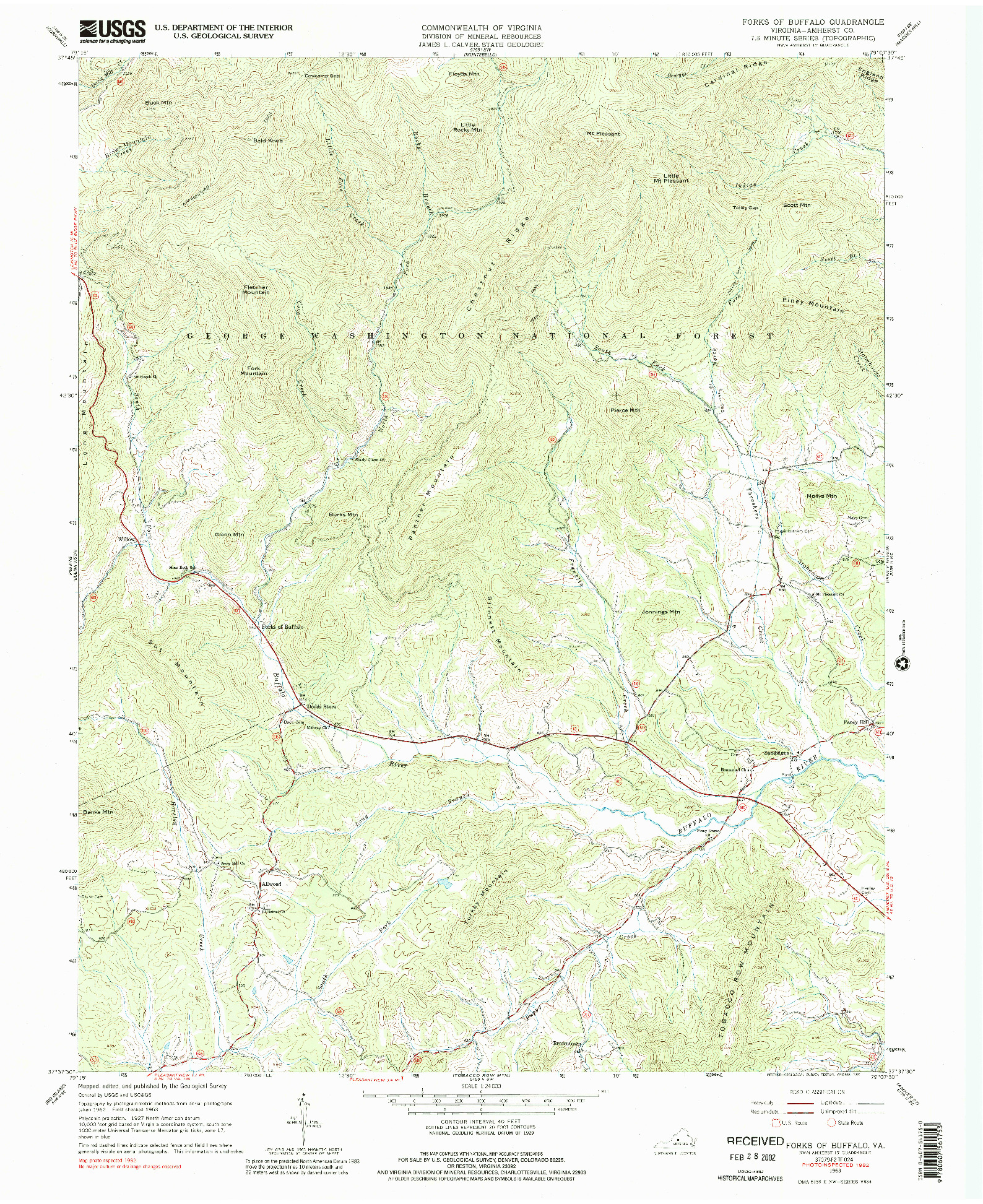 USGS 1:24000-SCALE QUADRANGLE FOR FORKS OF BUFFALO, VA 1963