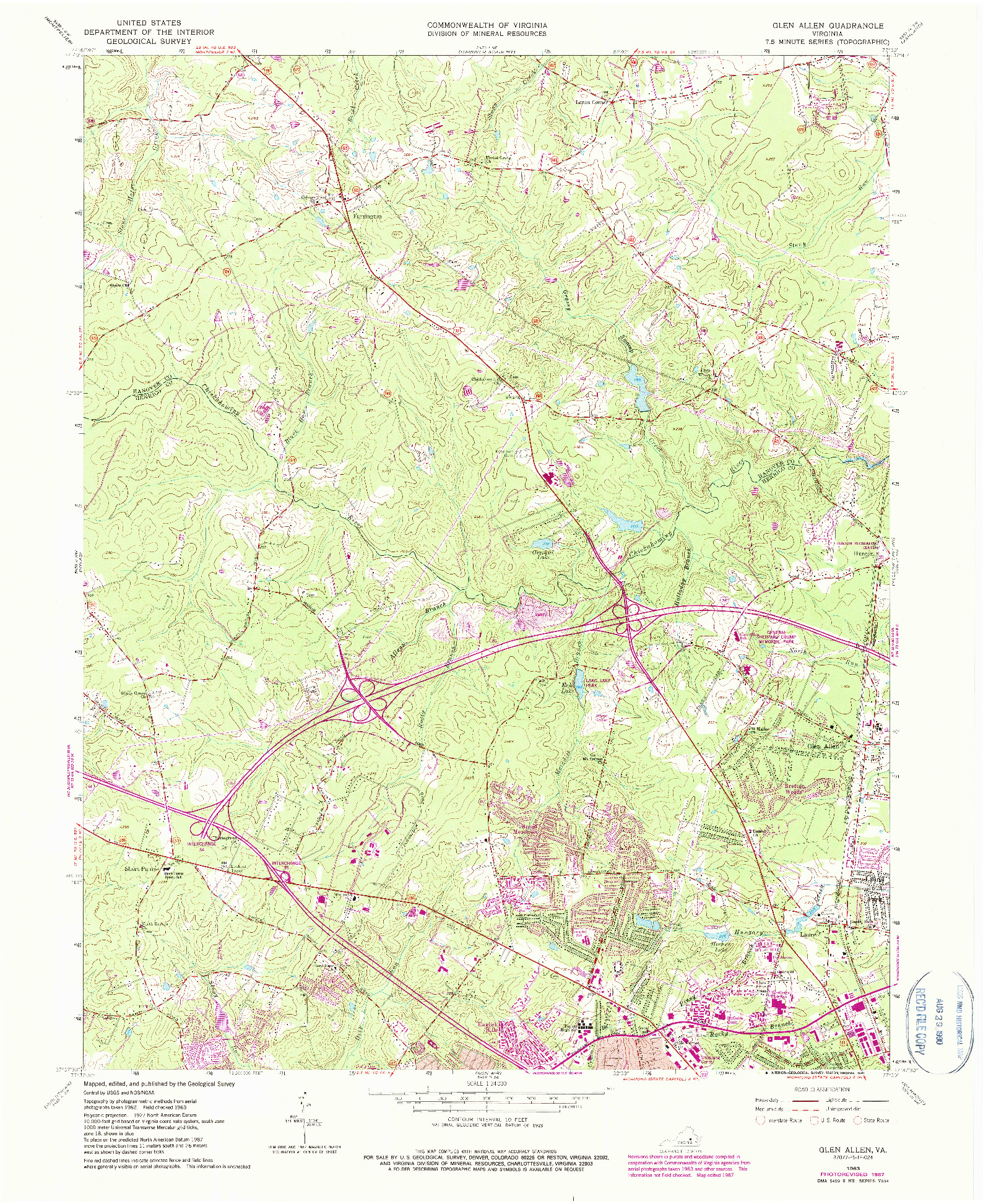 USGS 1:24000-SCALE QUADRANGLE FOR GLEN ALLEN, VA 1963