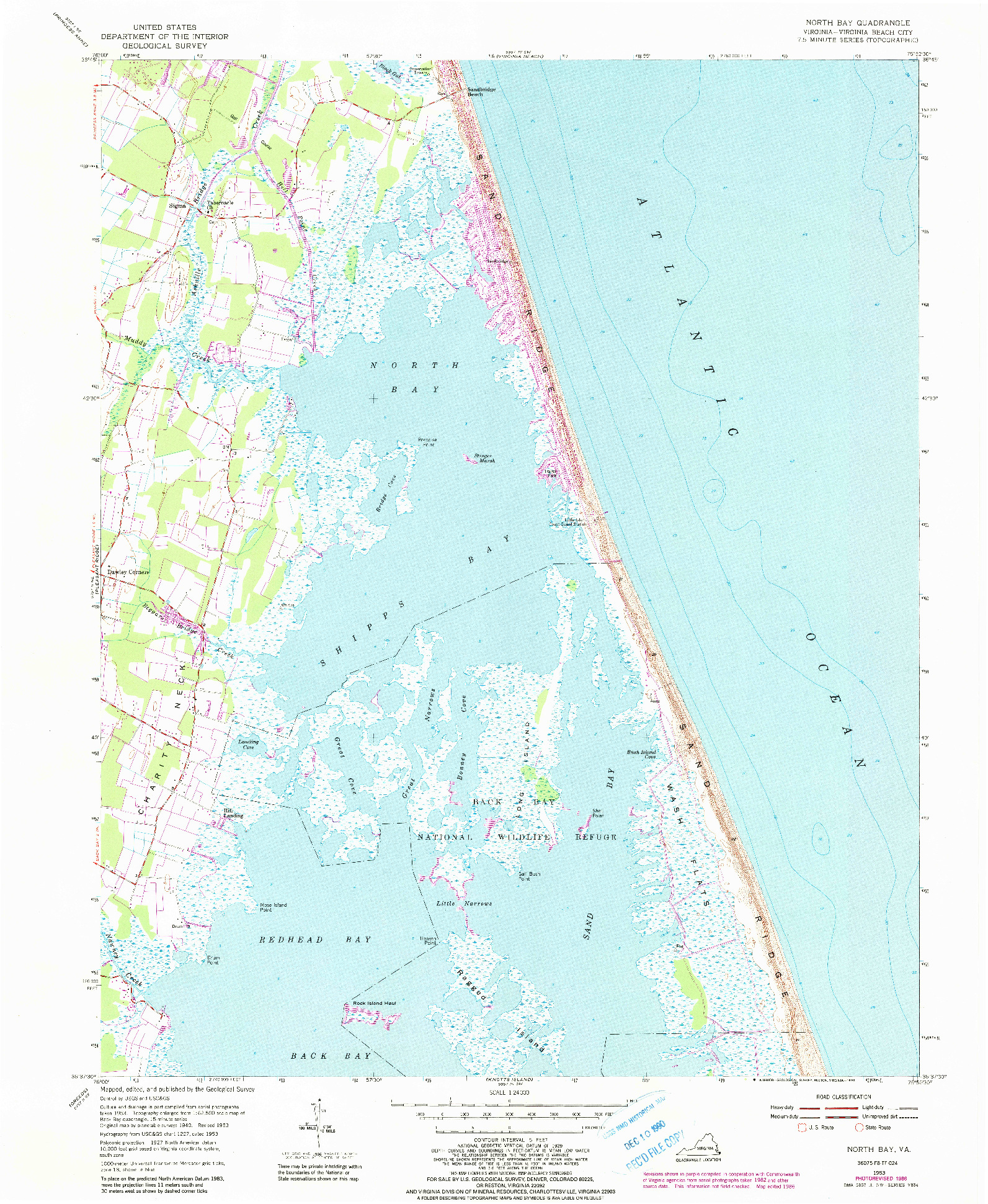 USGS 1:24000-SCALE QUADRANGLE FOR NORTH BAY, VA 1953