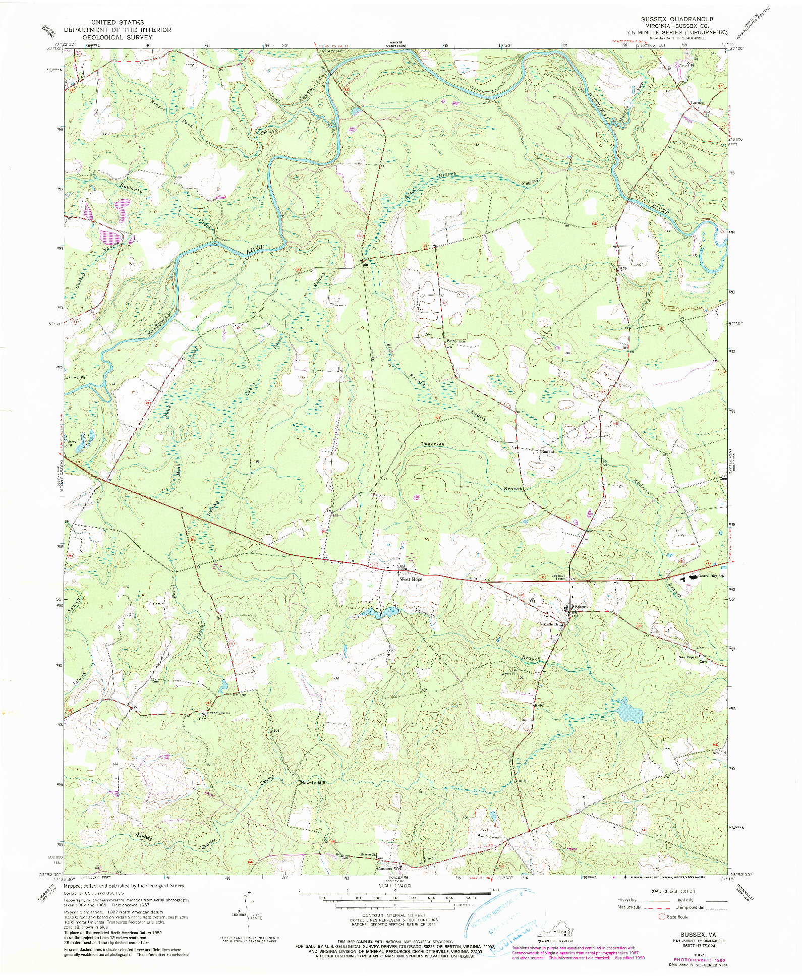 USGS 1:24000-SCALE QUADRANGLE FOR SUSSEX, VA 1967