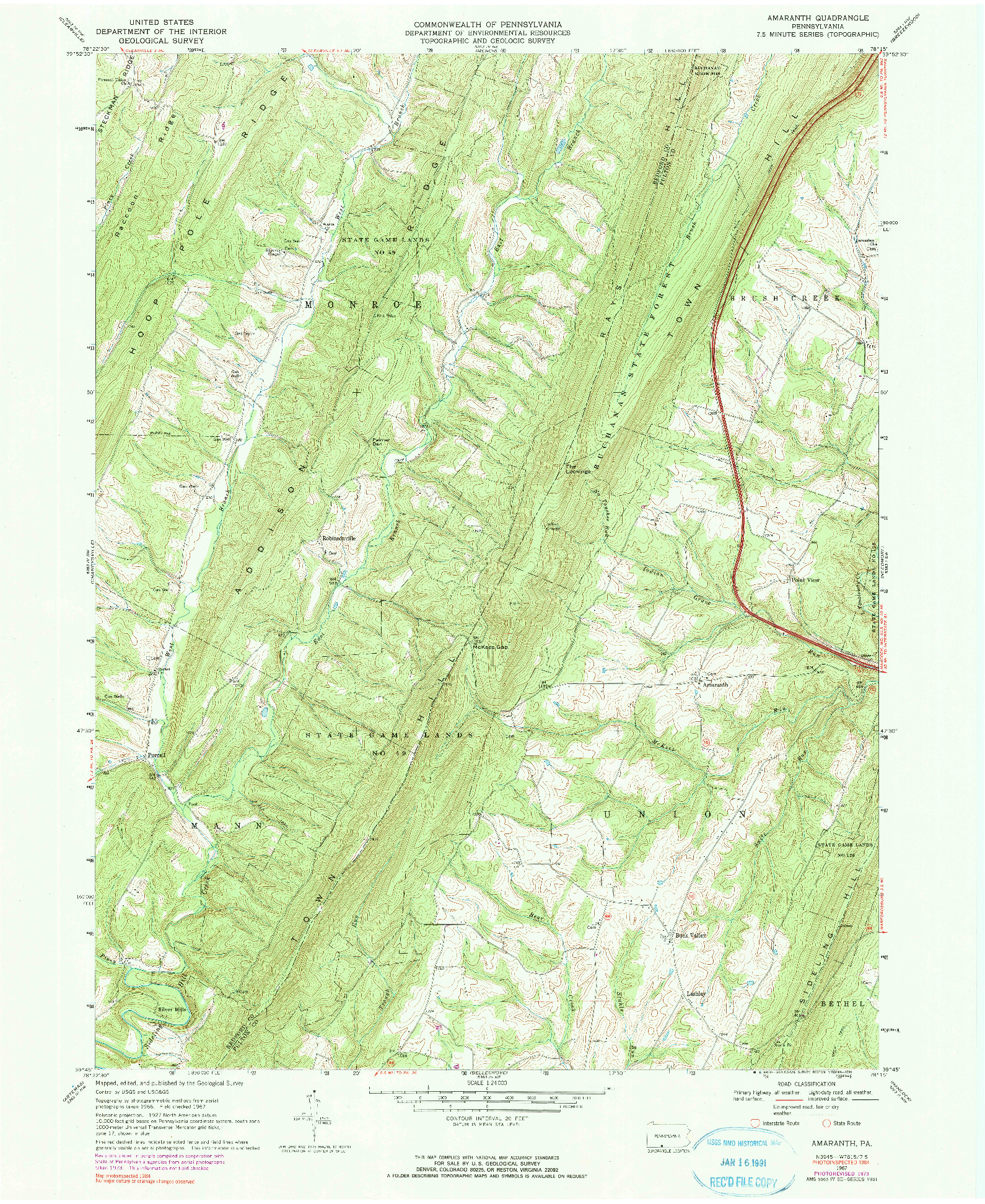 USGS 1:24000-SCALE QUADRANGLE FOR AMARANTH, PA 1967