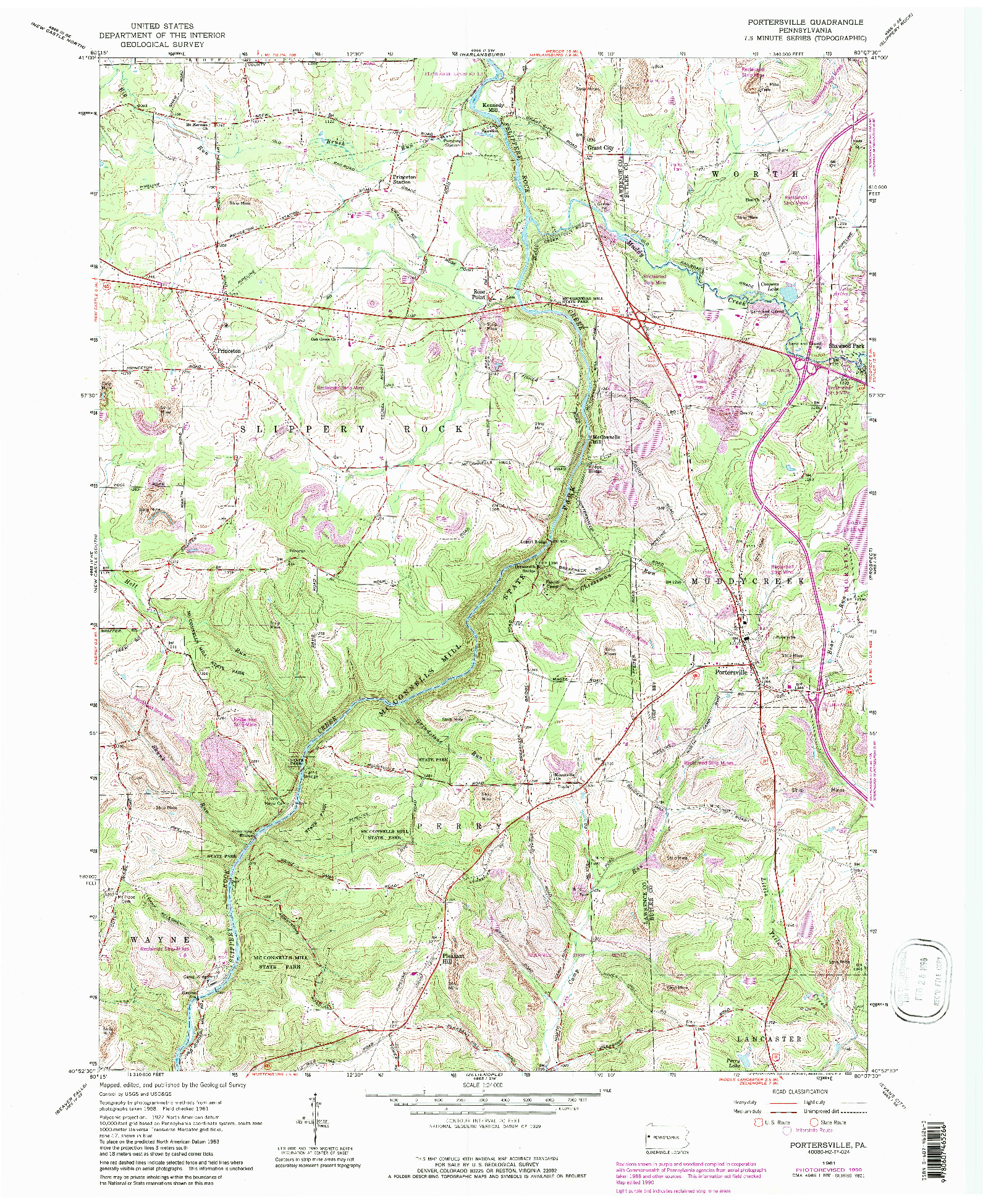 USGS 1:24000-SCALE QUADRANGLE FOR PORTERSVILLE, PA 1961