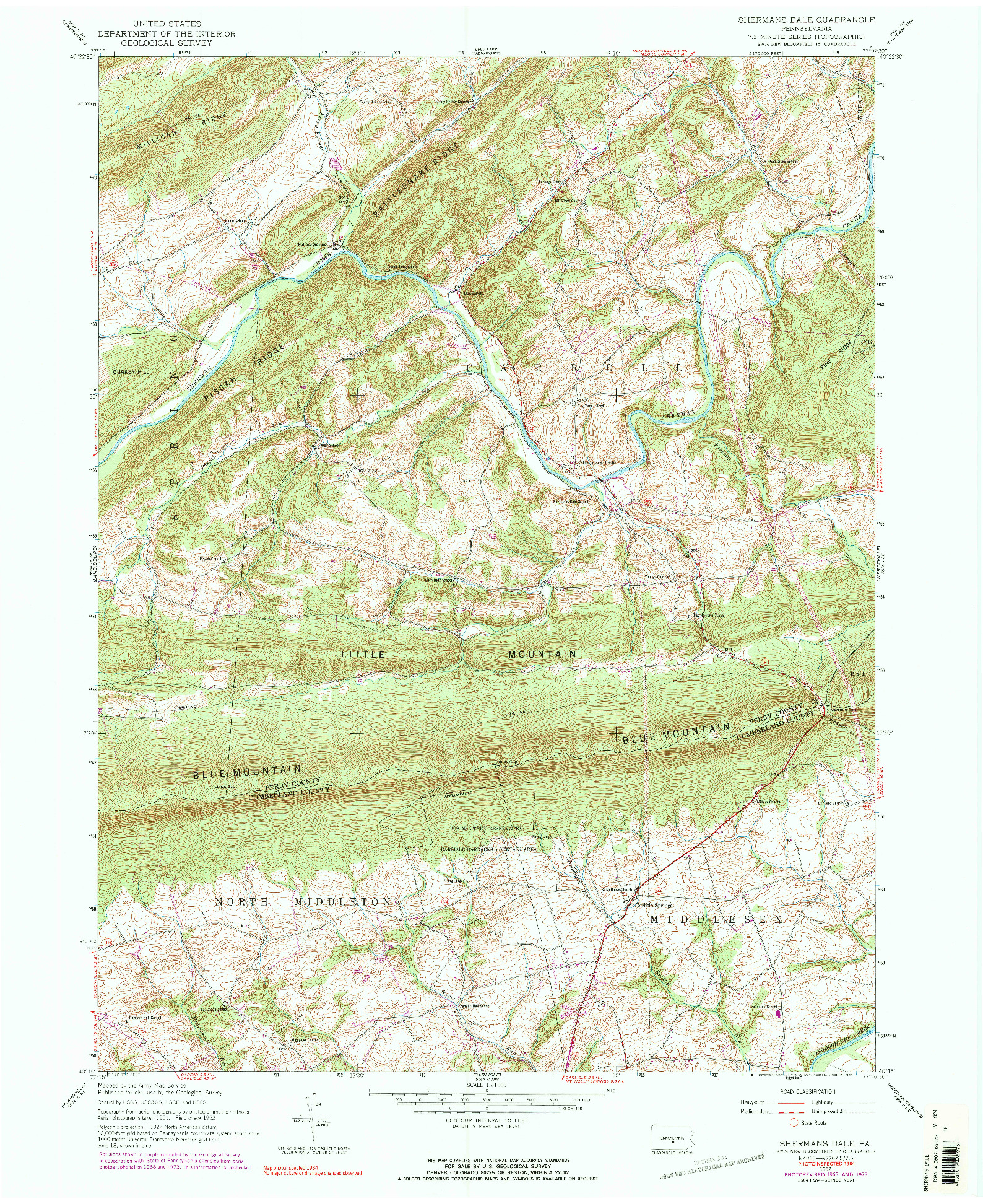 USGS 1:24000-SCALE QUADRANGLE FOR SHERMANS DALE, PA 1952