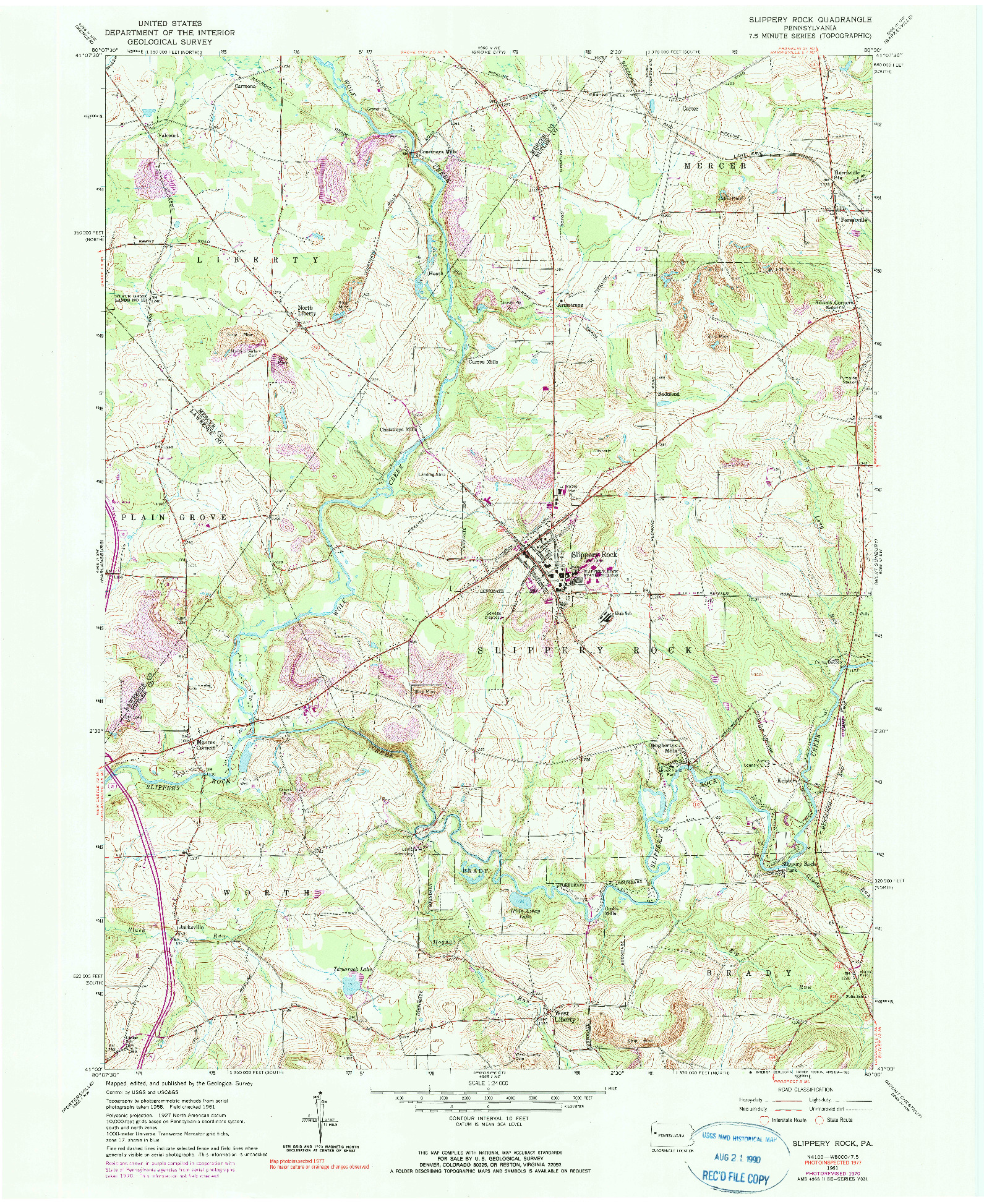 USGS 1:24000-SCALE QUADRANGLE FOR SLIPPERY ROCK, PA 1961