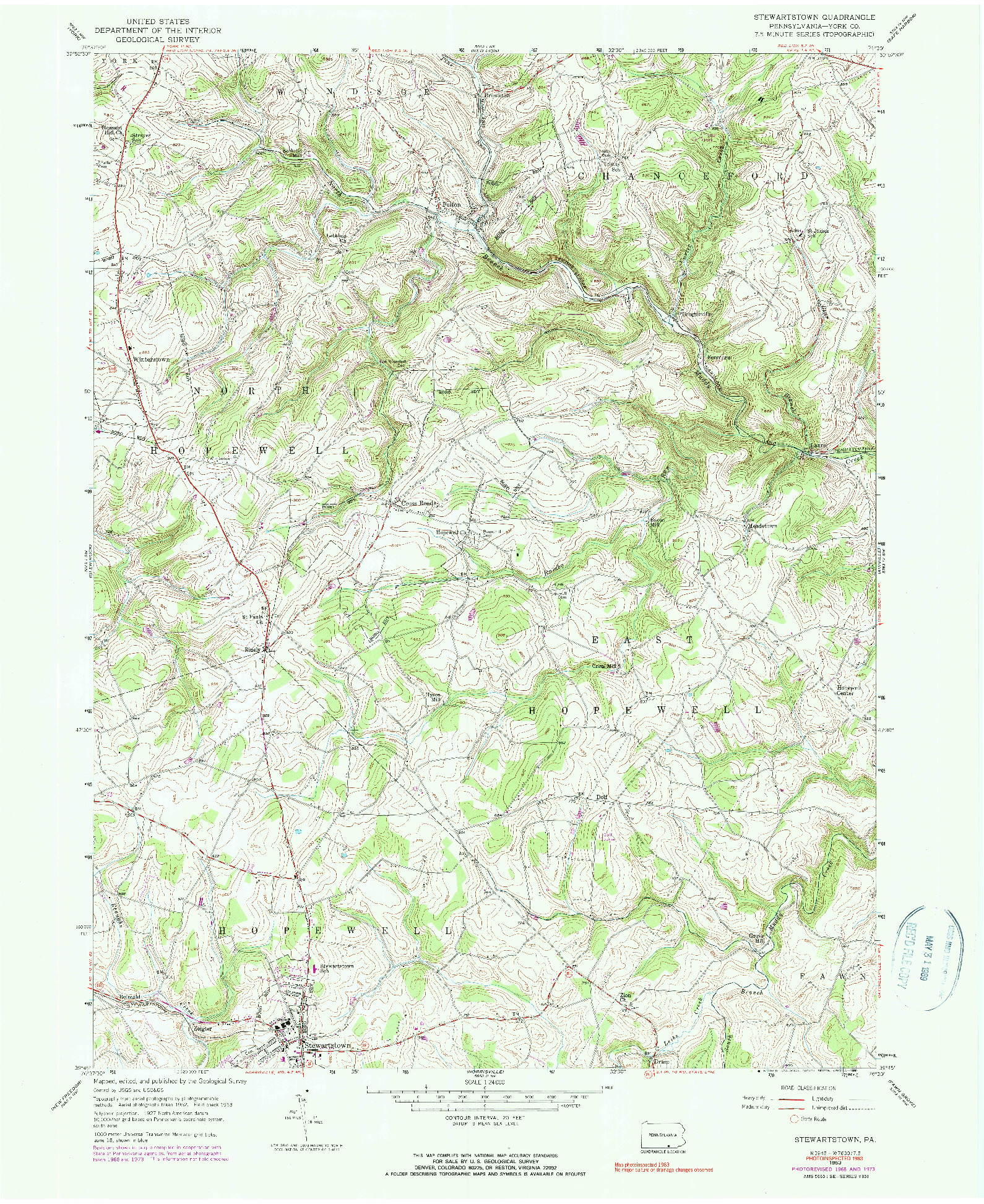 USGS 1:24000-SCALE QUADRANGLE FOR STEWARTSTOWN, PA 1953