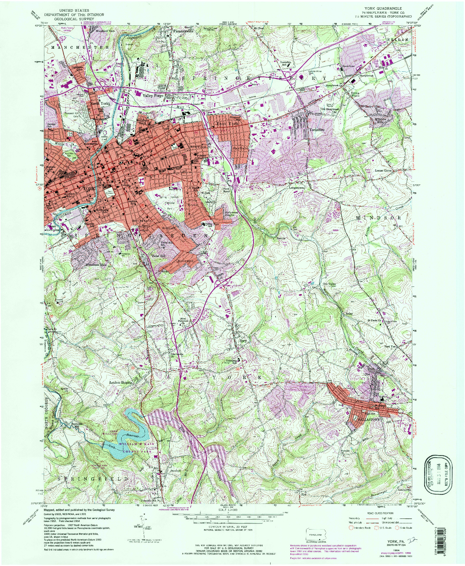 USGS 1:24000-SCALE QUADRANGLE FOR YORK, PA 1954