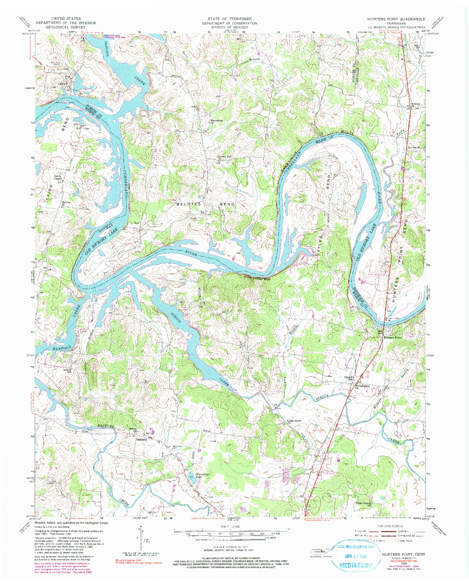 USGS 1:24000-SCALE QUADRANGLE FOR HUNTERS POINT, TN 1955