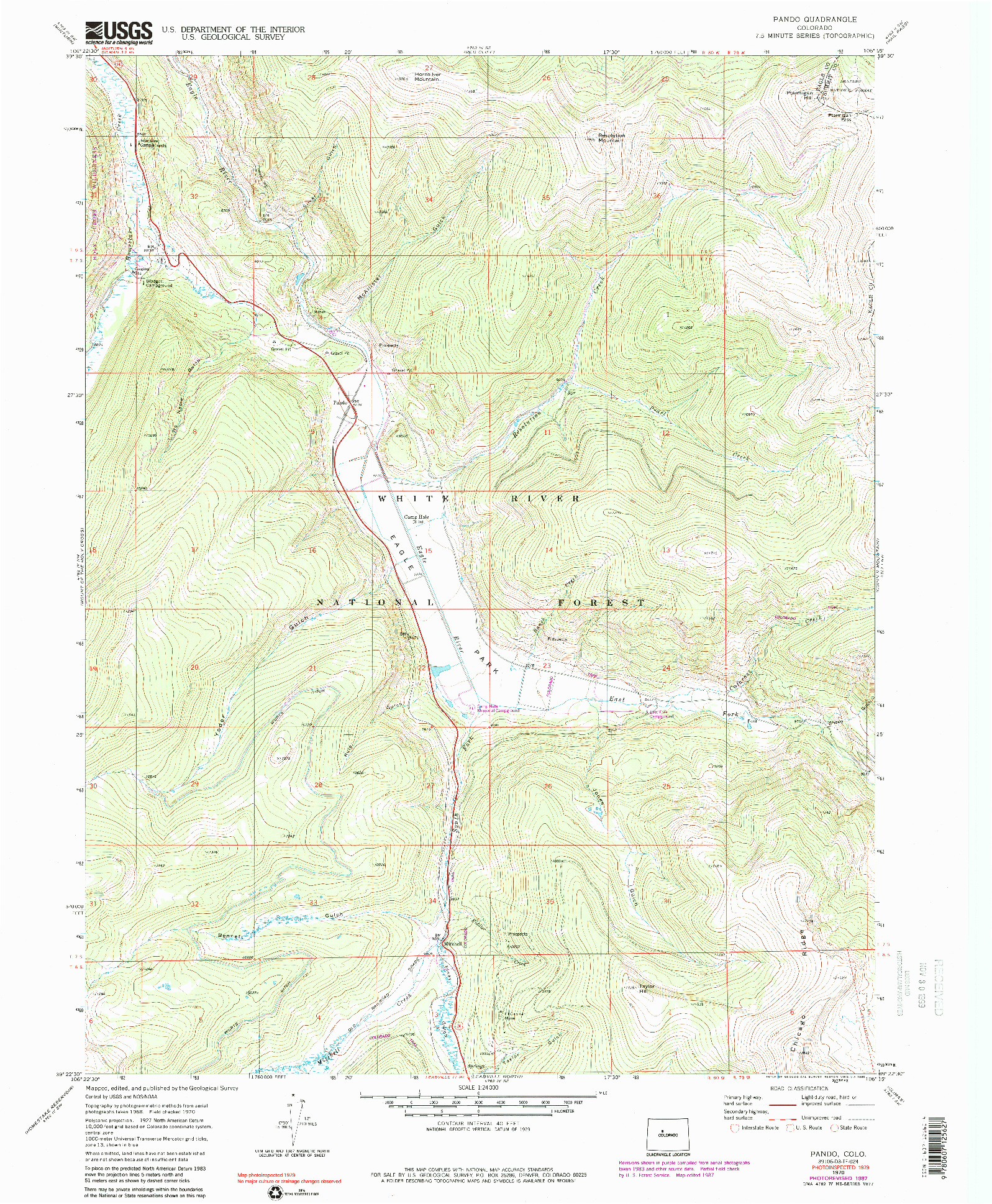 USGS 1:24000-SCALE QUADRANGLE FOR PANDO, CO 1970
