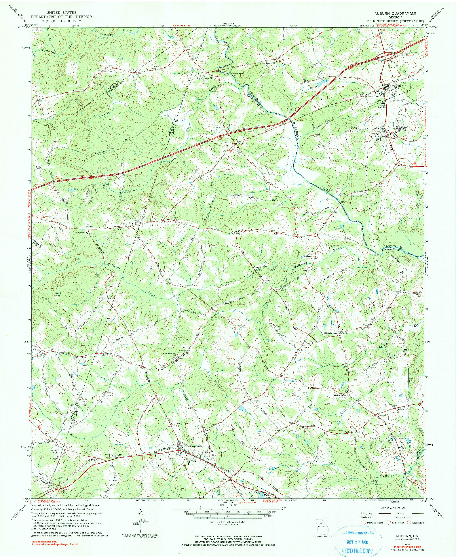 USGS 1:24000-SCALE QUADRANGLE FOR AUBURN, GA 1964