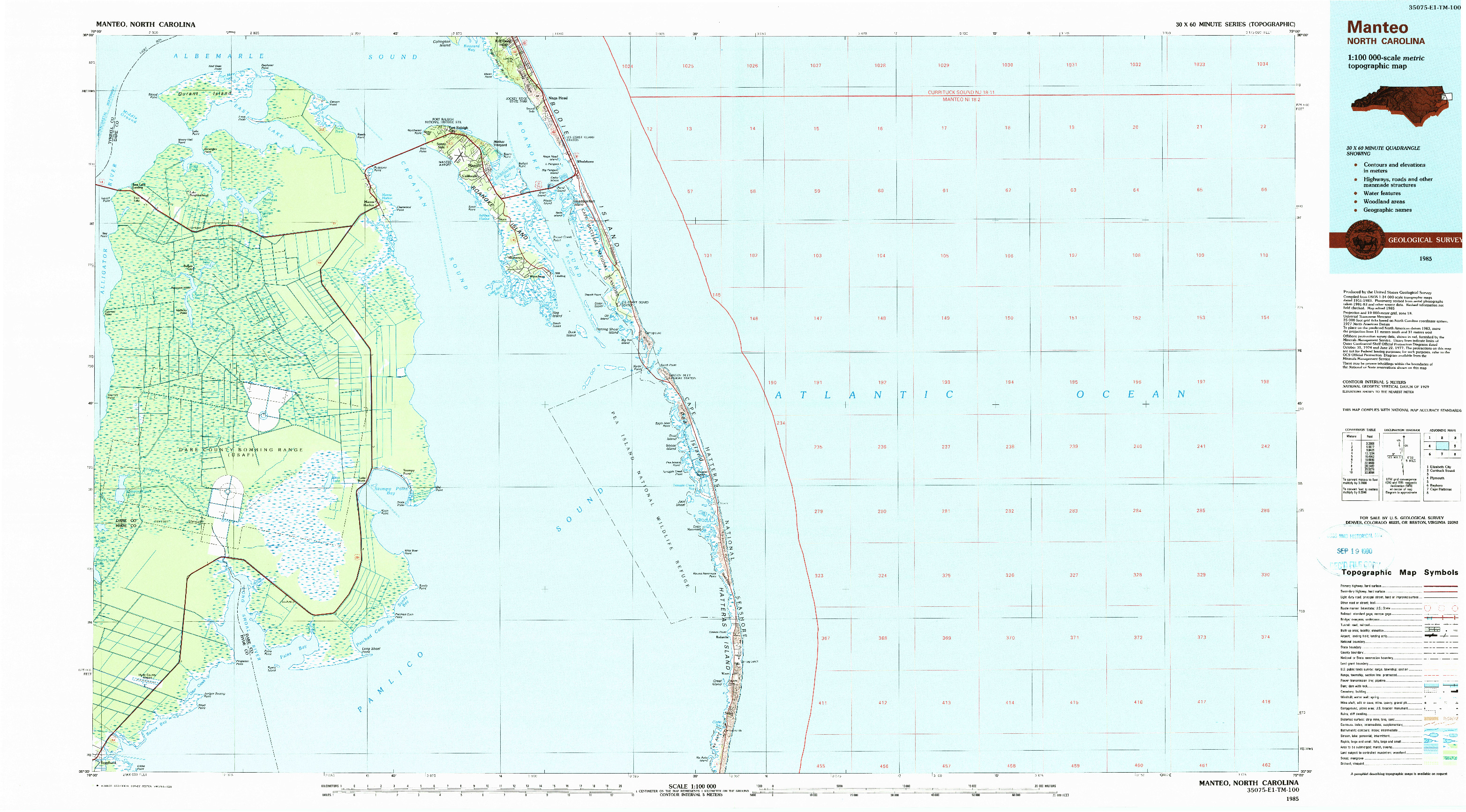 USGS 1:100000-SCALE QUADRANGLE FOR MANTEO, NC 1985