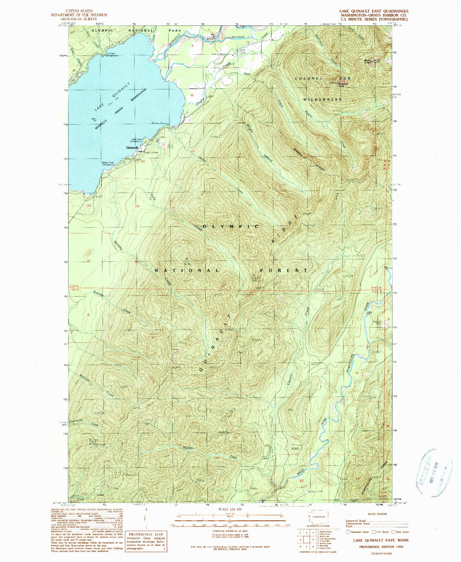 USGS 1:24000-SCALE QUADRANGLE FOR LAKE QUINAULT EAST, WA 1990