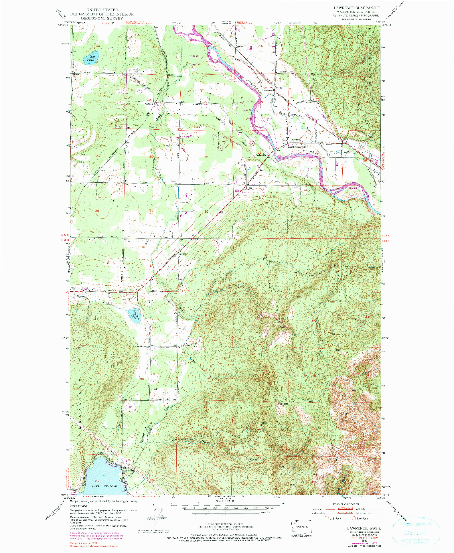 USGS 1:24000-SCALE QUADRANGLE FOR LAWRENCE, WA 1952