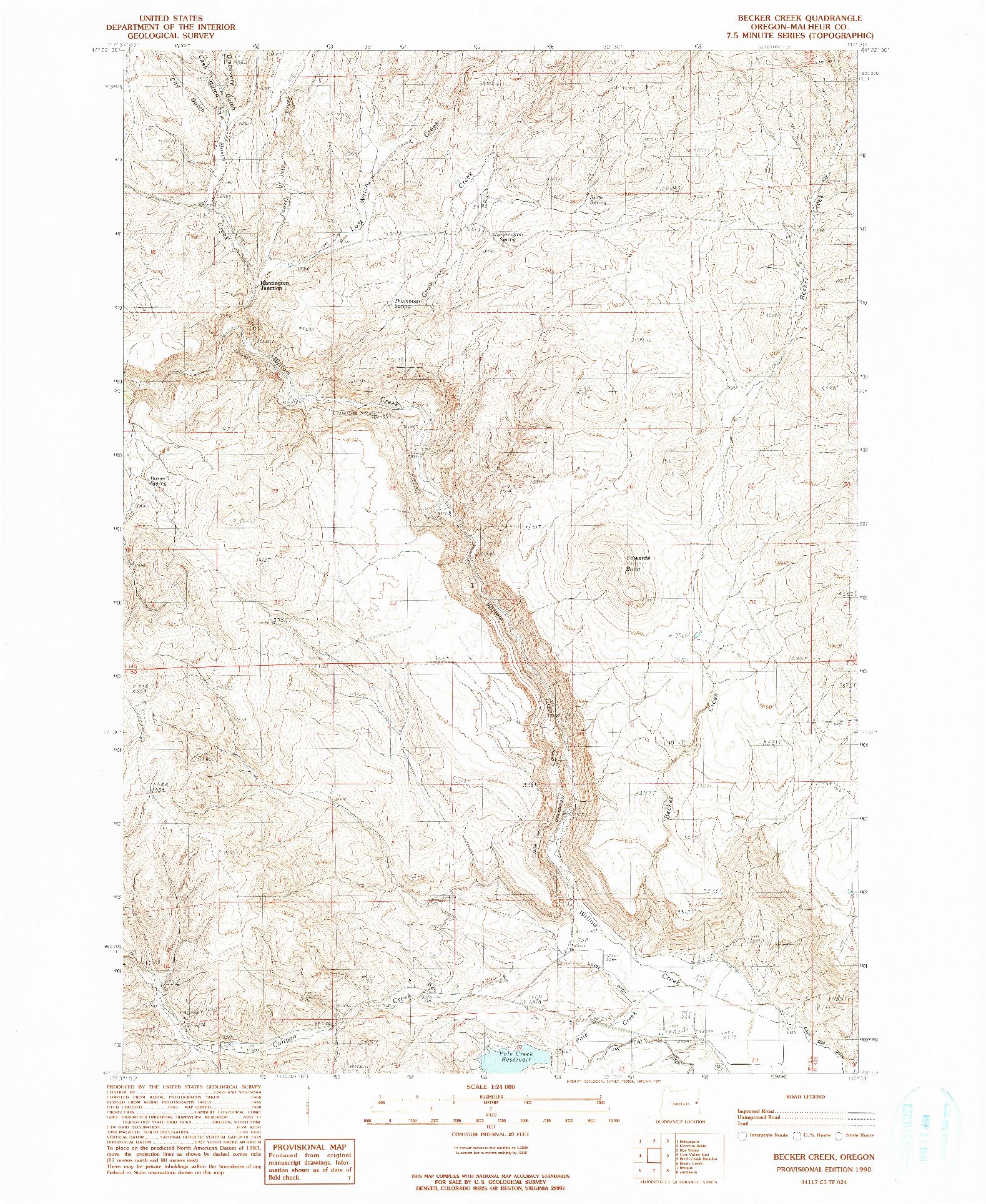 USGS 1:24000-SCALE QUADRANGLE FOR BECKER CREEK, OR 1990