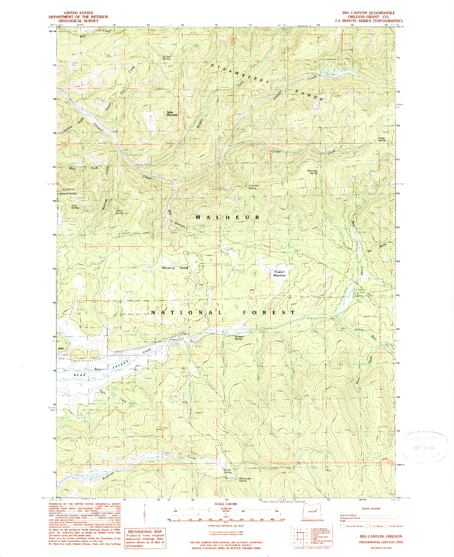 USGS 1:24000-SCALE QUADRANGLE FOR BIG CANYON, OR 1990
