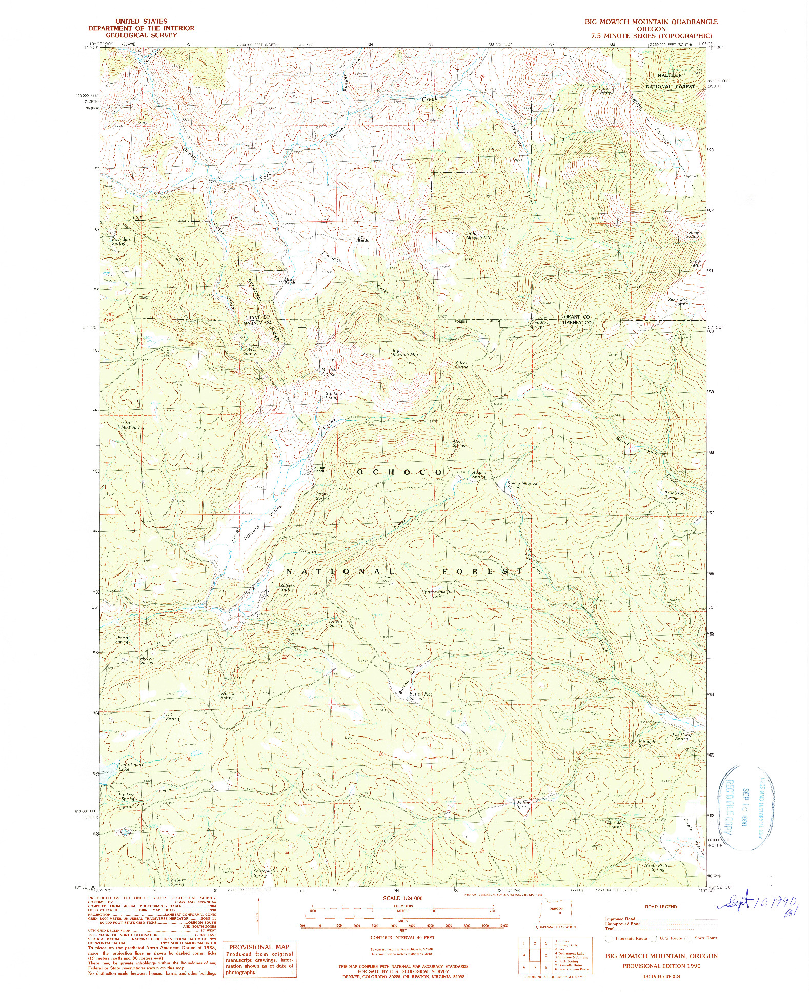 USGS 1:24000-SCALE QUADRANGLE FOR BIG MOWICH MOUNTAIN, OR 1990