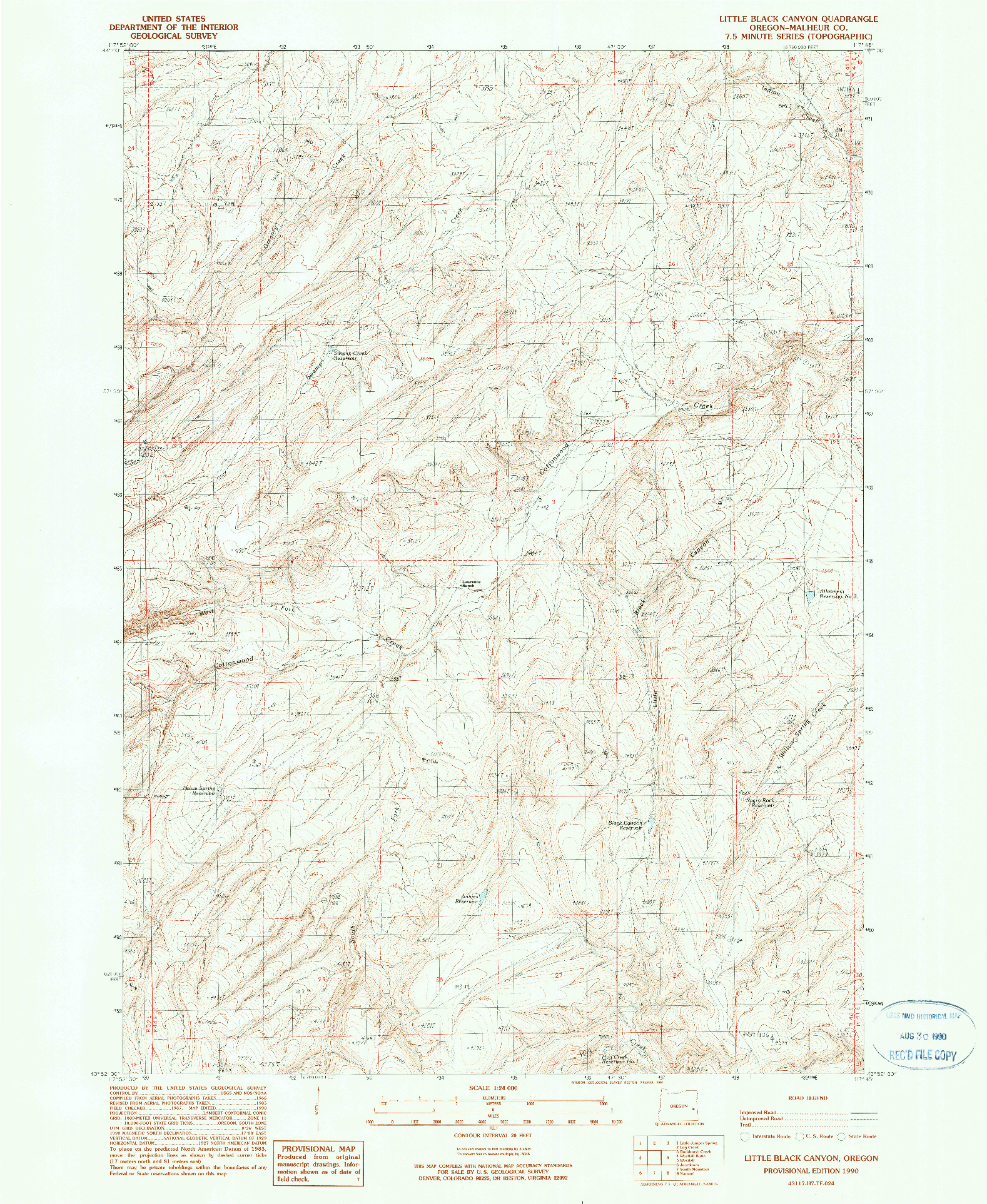USGS 1:24000-SCALE QUADRANGLE FOR LITTLE BLACK CANYON, OR 1990