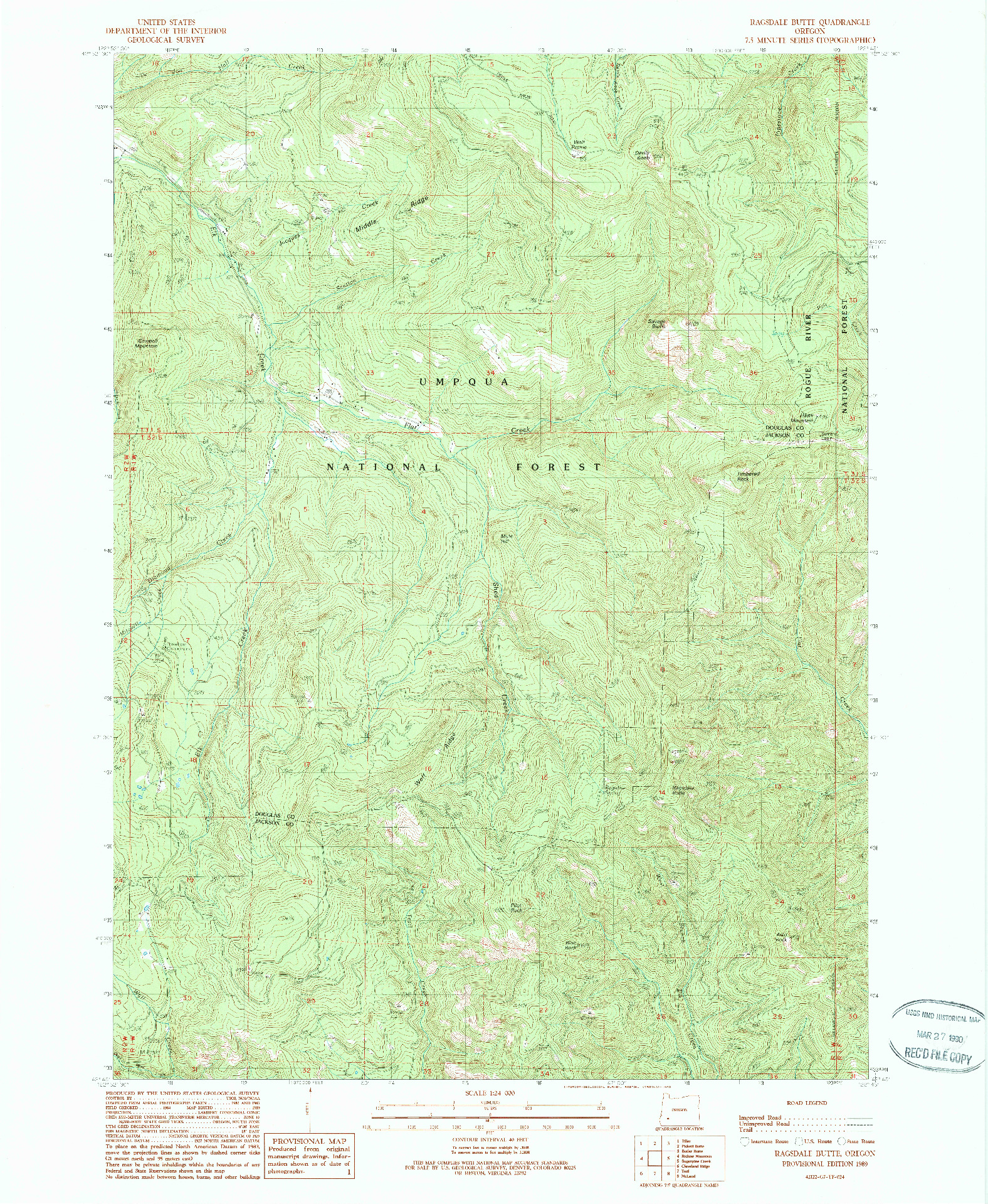 USGS 1:24000-SCALE QUADRANGLE FOR RAGSDALE BUTTE, OR 1989