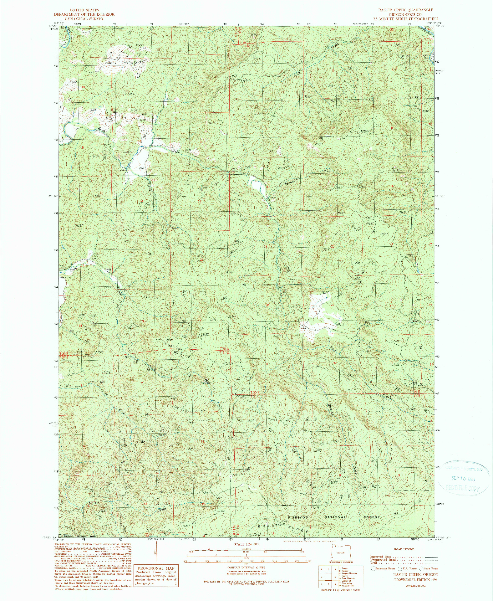 USGS 1:24000-SCALE QUADRANGLE FOR RASLER CREEK, OR 1990