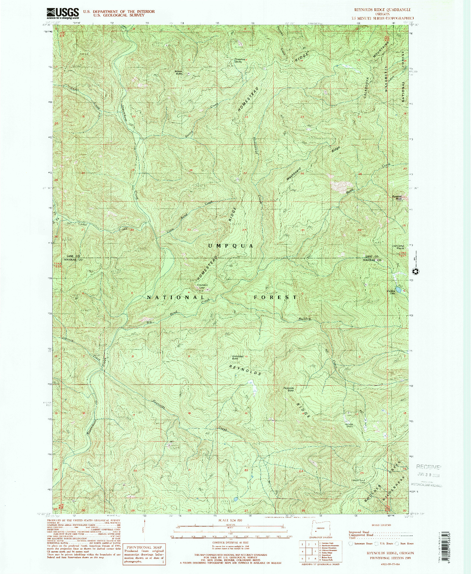 USGS 1:24000-SCALE QUADRANGLE FOR REYNOLDS RIDGE, OR 1989