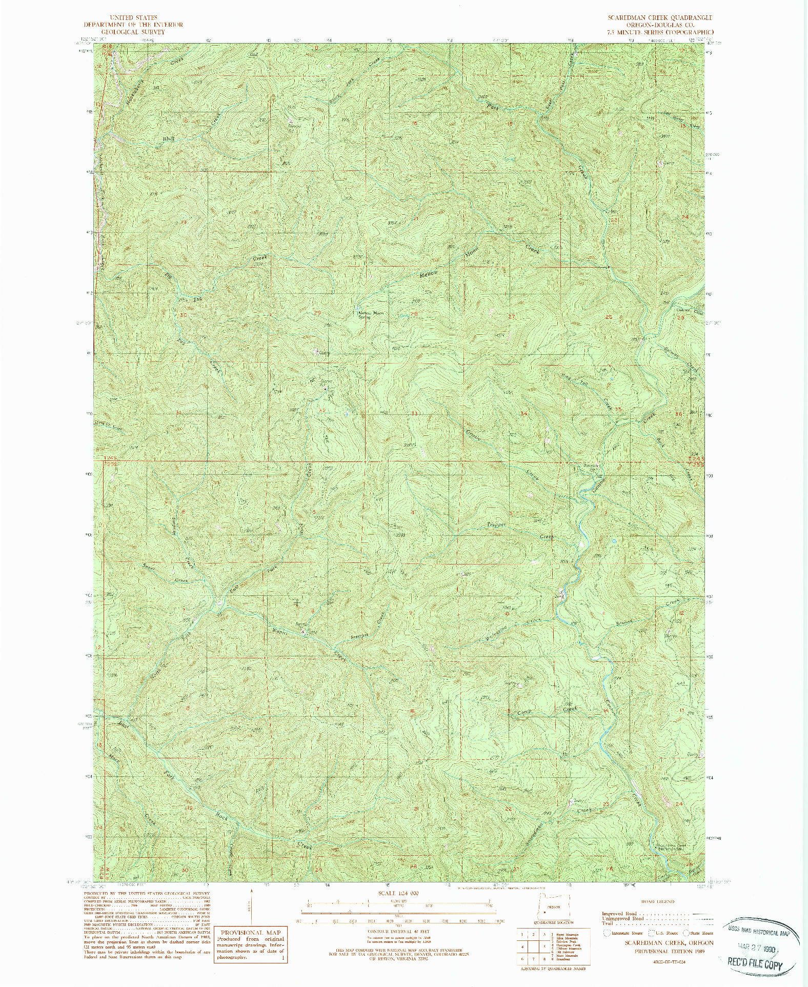 USGS 1:24000-SCALE QUADRANGLE FOR SCAREDMAN CREEK, OR 1989