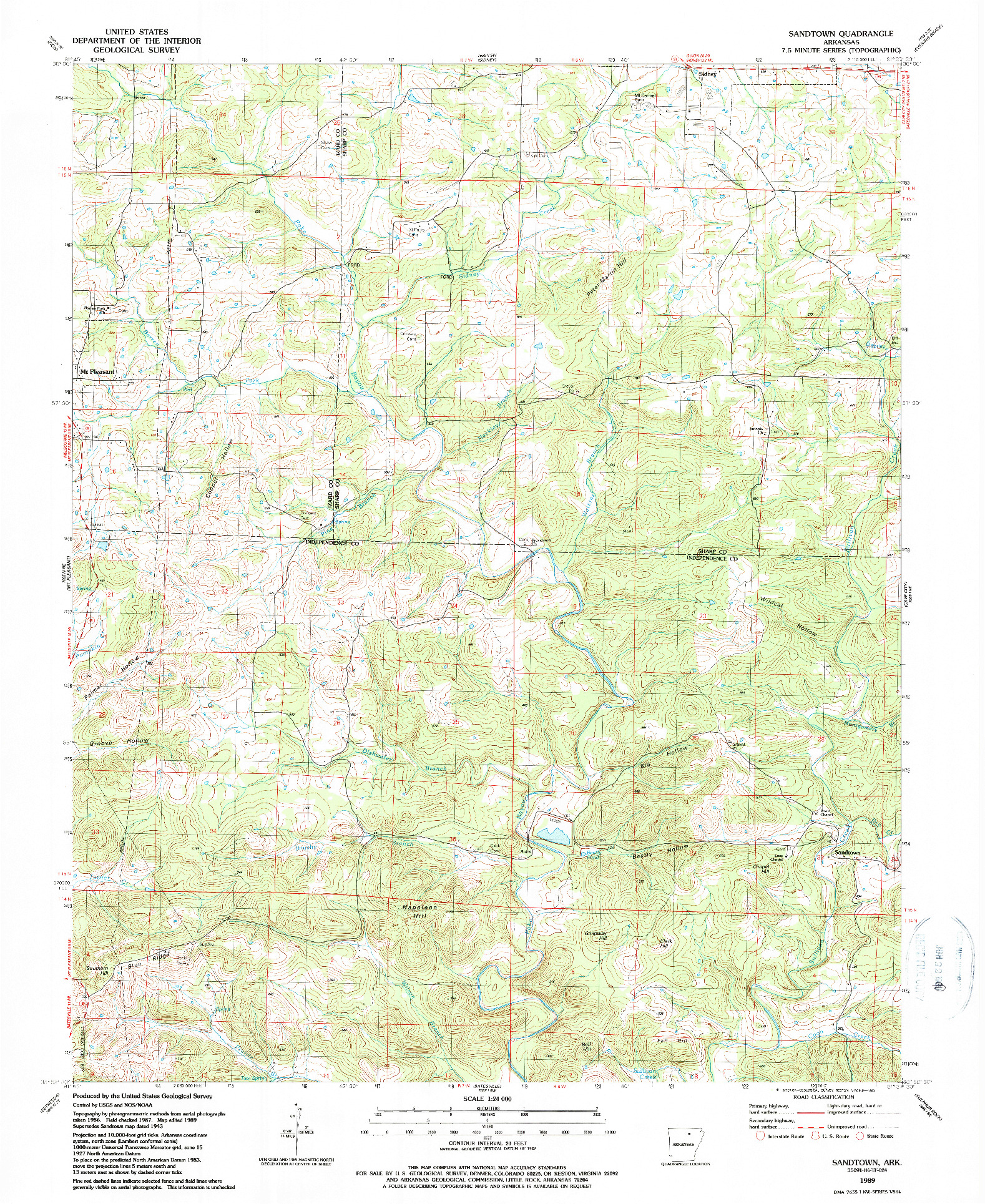 USGS 1:24000-SCALE QUADRANGLE FOR SANDTOWN, AR 1989
