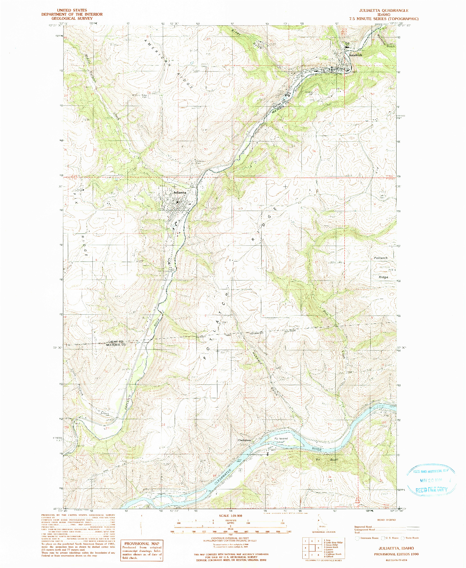 USGS 1:24000-SCALE QUADRANGLE FOR JULIAETTA, ID 1990