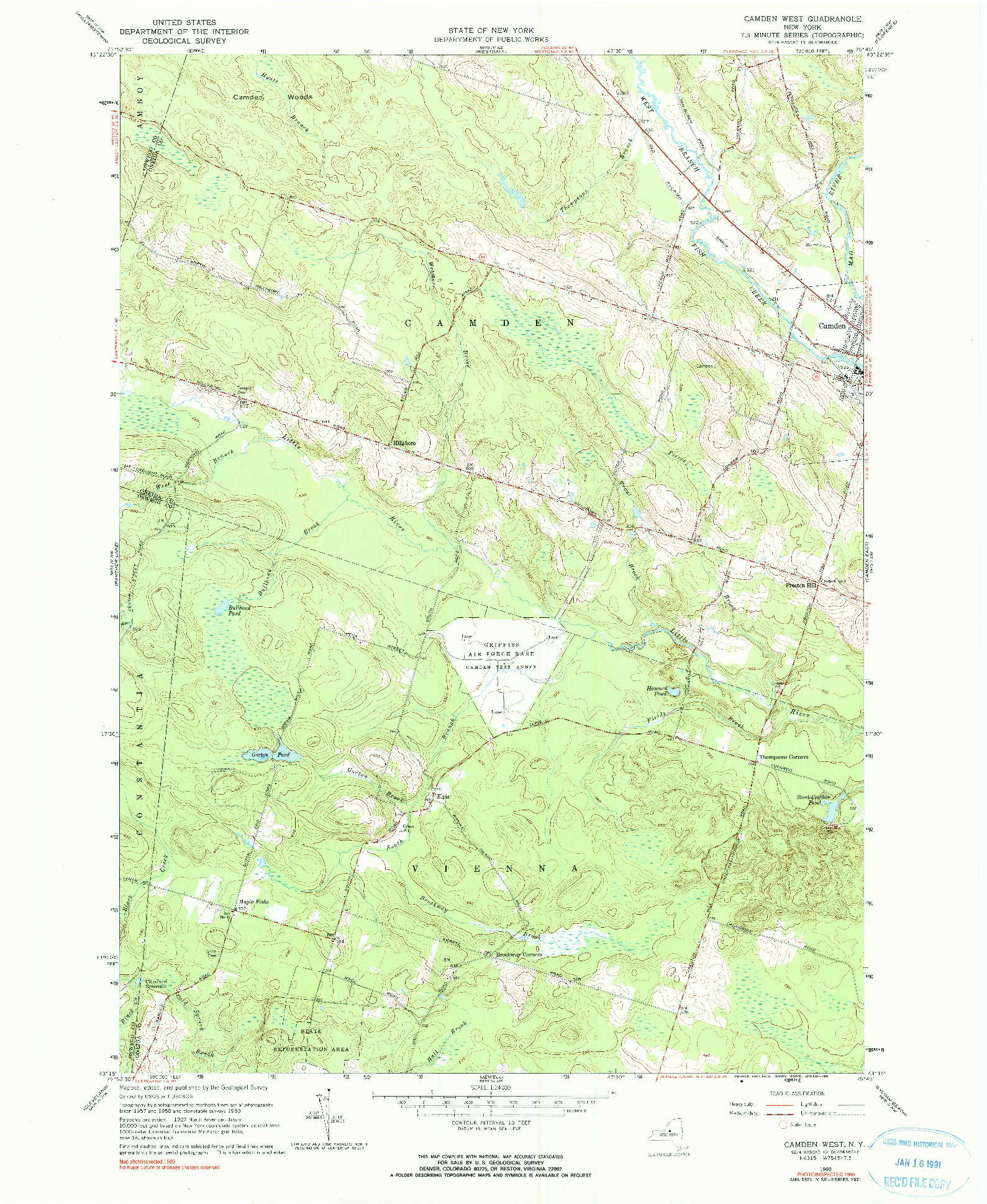 USGS 1:24000-SCALE QUADRANGLE FOR CAMDEN WEST, NY 1960