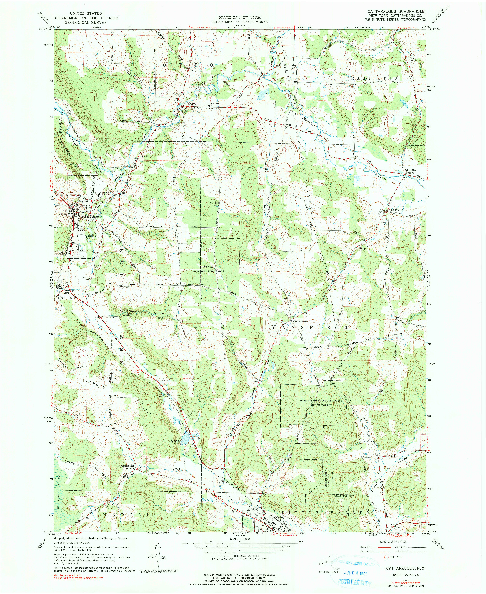 USGS 1:24000-SCALE QUADRANGLE FOR CATTARAUGUS, NY 1963