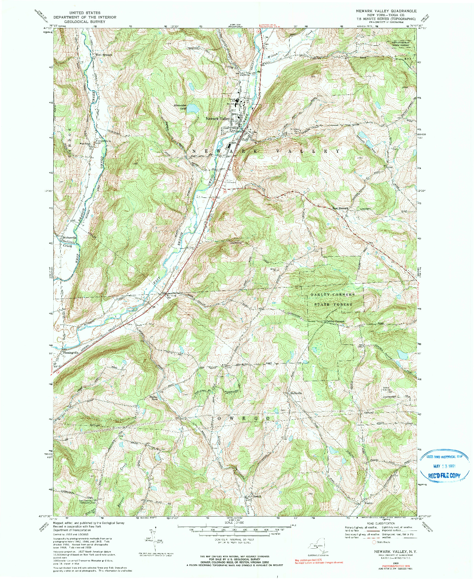 USGS 1:24000-SCALE QUADRANGLE FOR NEWARK VALLEY, NY 1969