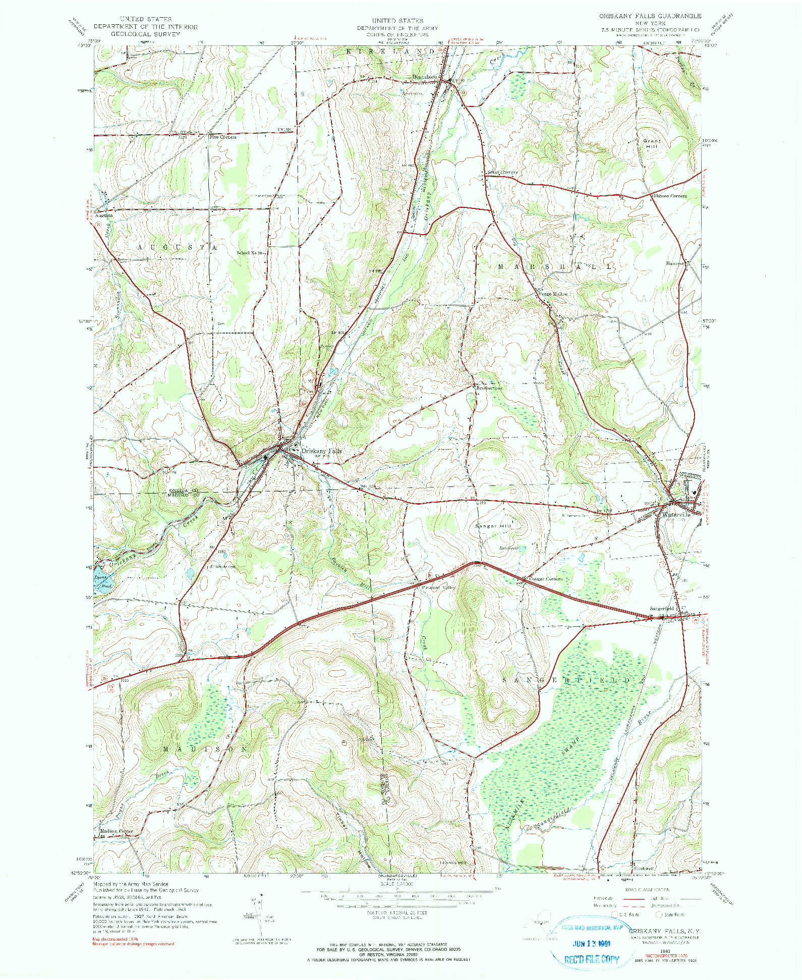 USGS 1:24000-SCALE QUADRANGLE FOR ORISKANY FALLS, NY 1943