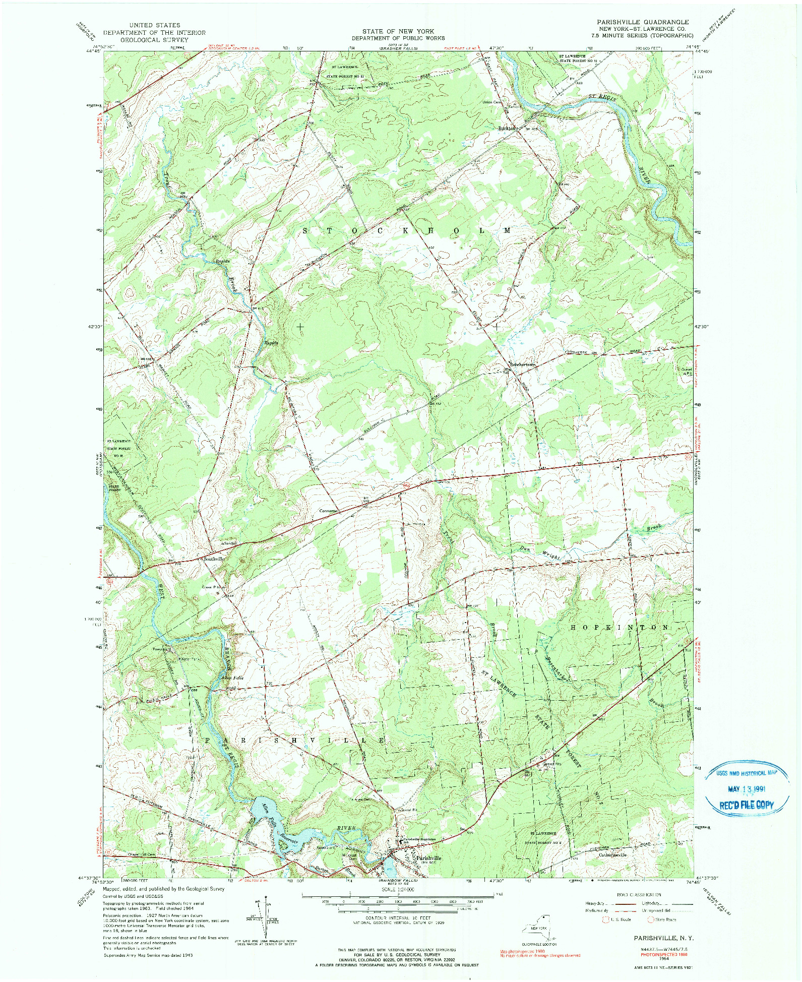 USGS 1:24000-SCALE QUADRANGLE FOR PARISHVILLE, NY 1964