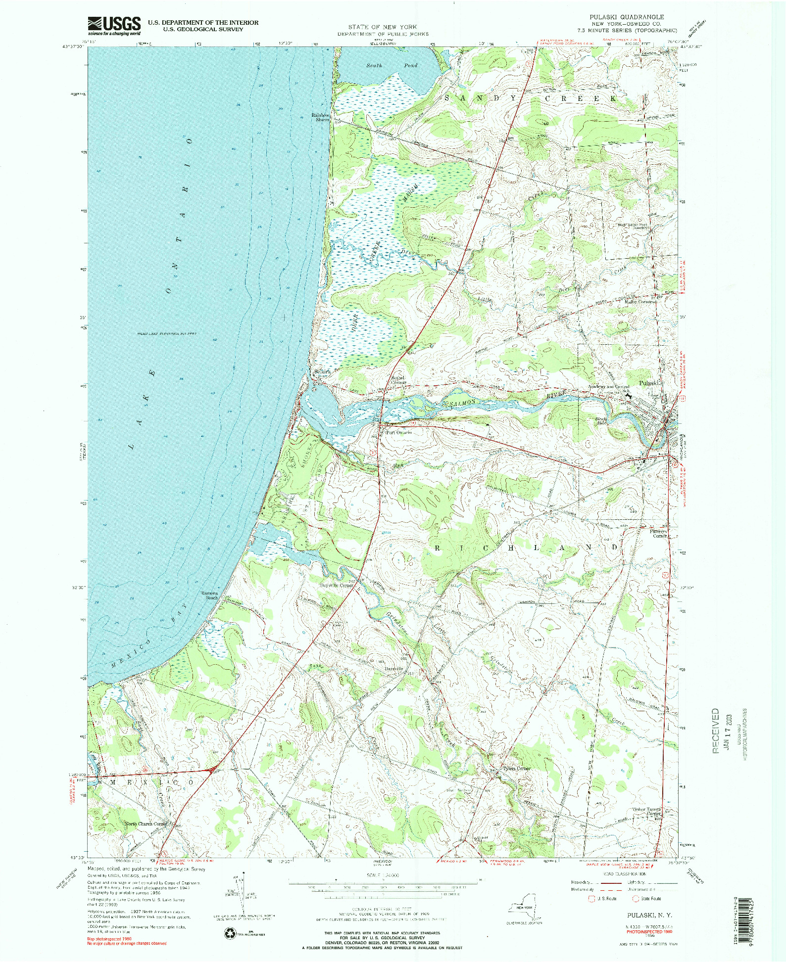 USGS 1:24000-SCALE QUADRANGLE FOR PULASKI, NY 1956