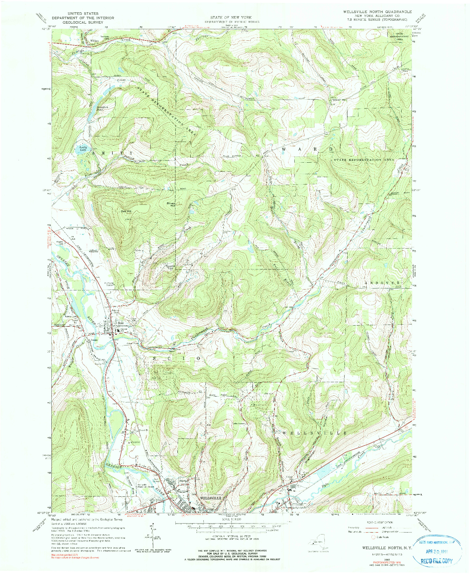 USGS 1:24000-SCALE QUADRANGLE FOR WELLSVILLE NORTH, NY 1965