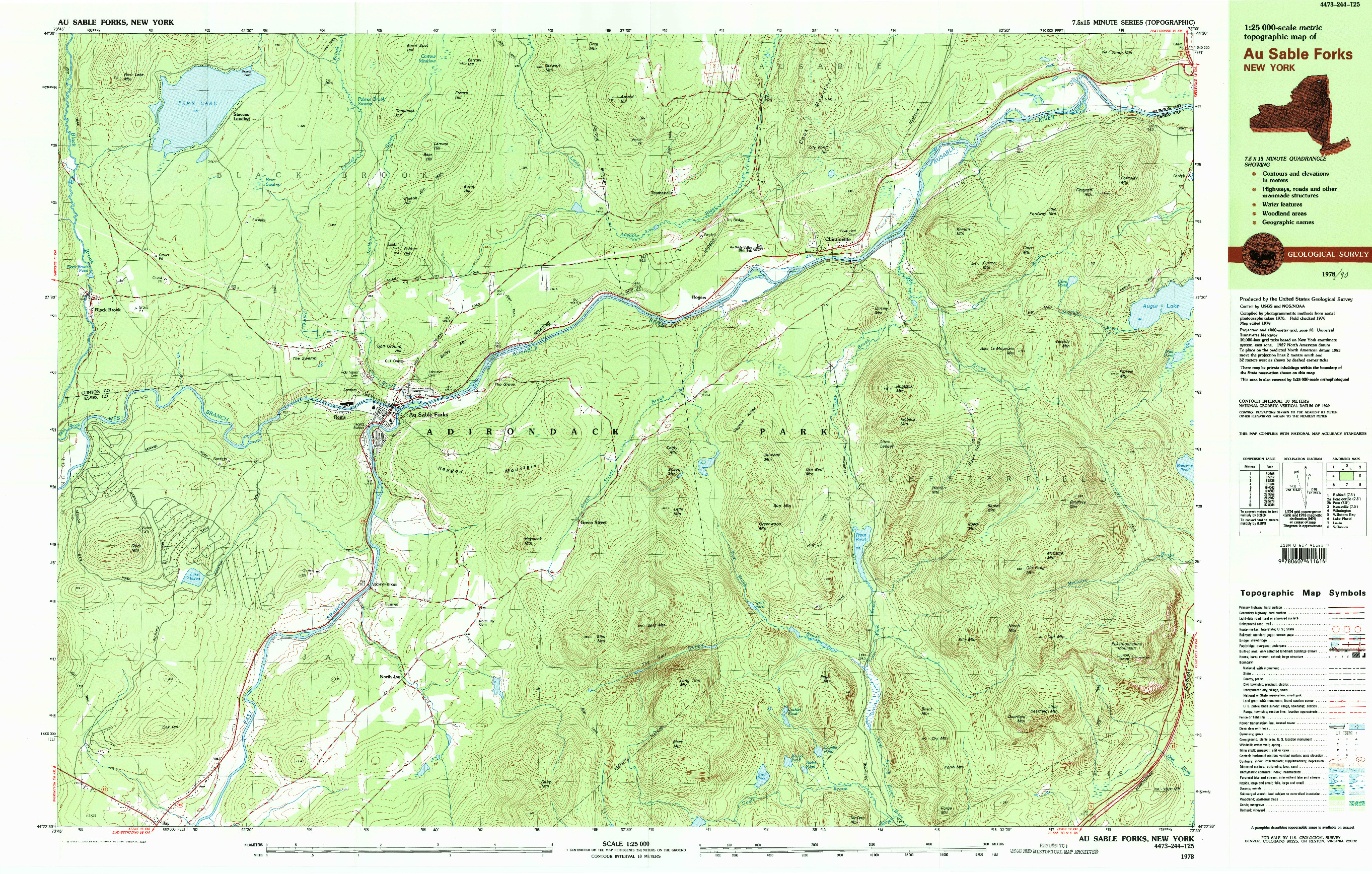 USGS 1:25000-SCALE QUADRANGLE FOR AU SABLE FORKS, NY 1978