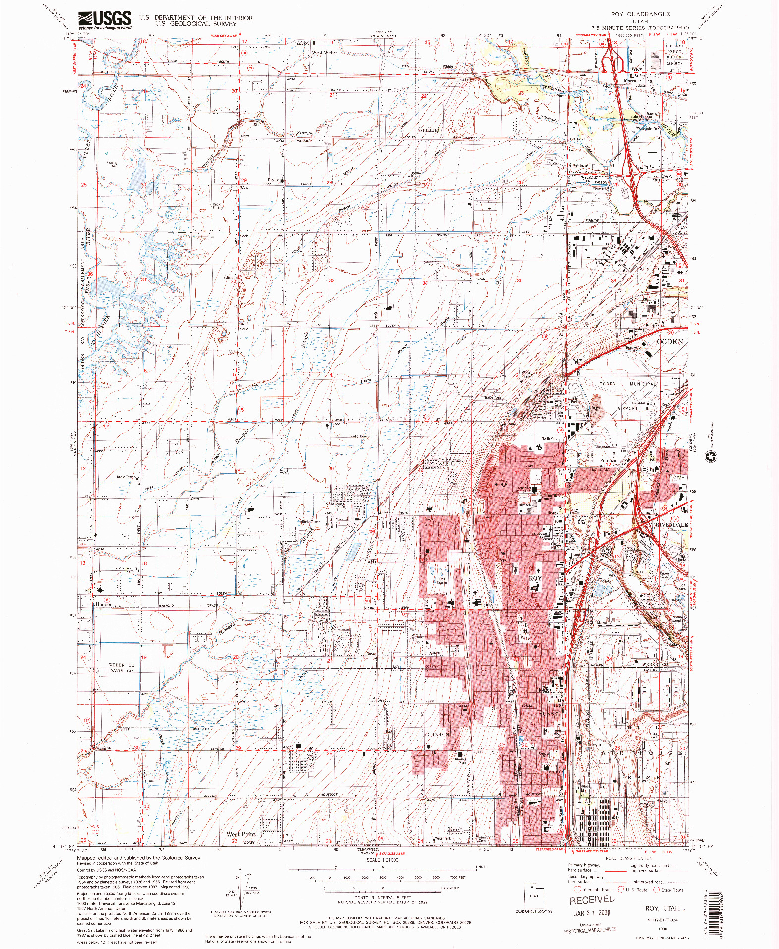 USGS 1:24000-SCALE QUADRANGLE FOR ROY, UT 1990
