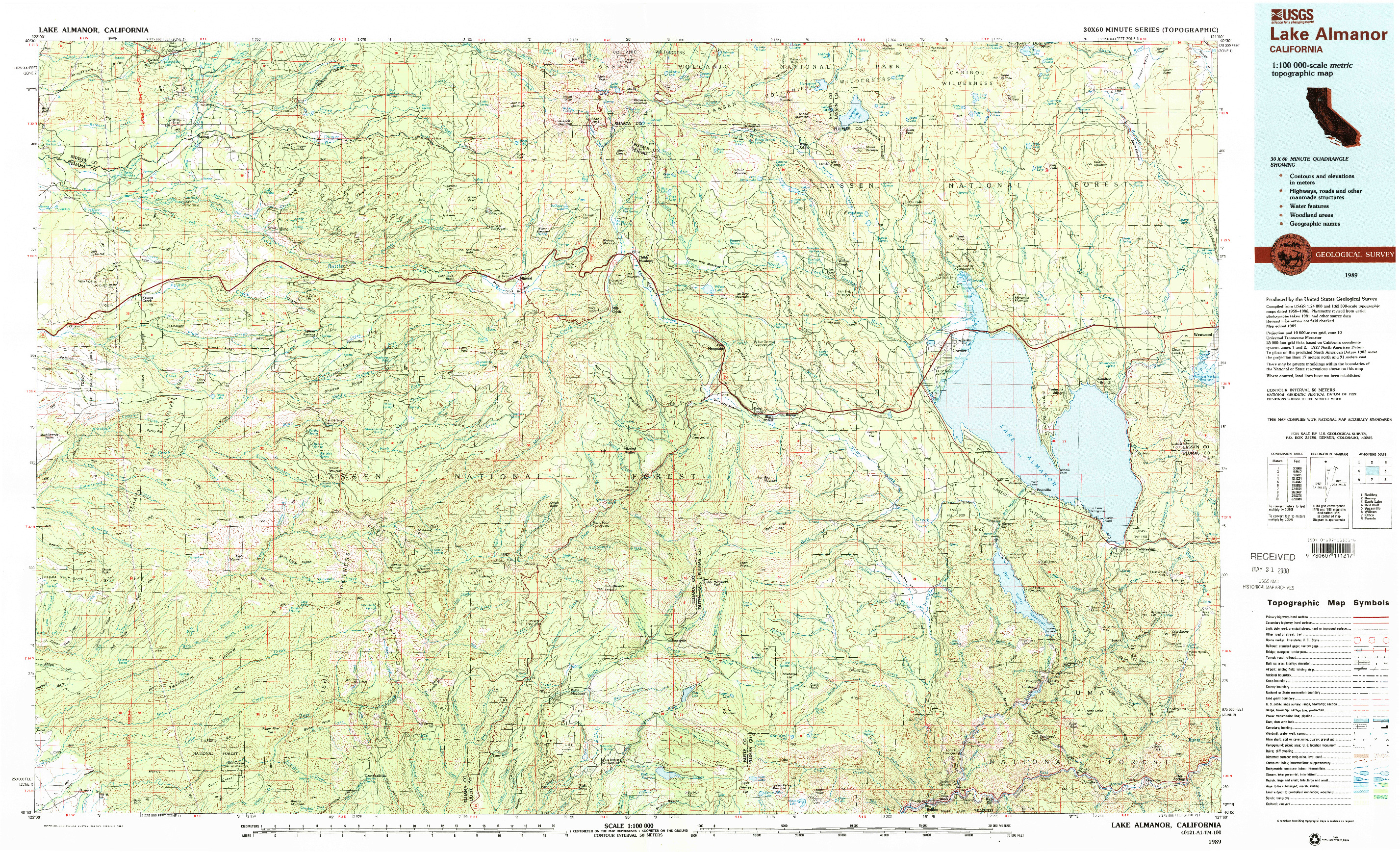 USGS 1:100000-SCALE QUADRANGLE FOR LAKE ALMANOR, CA 1989