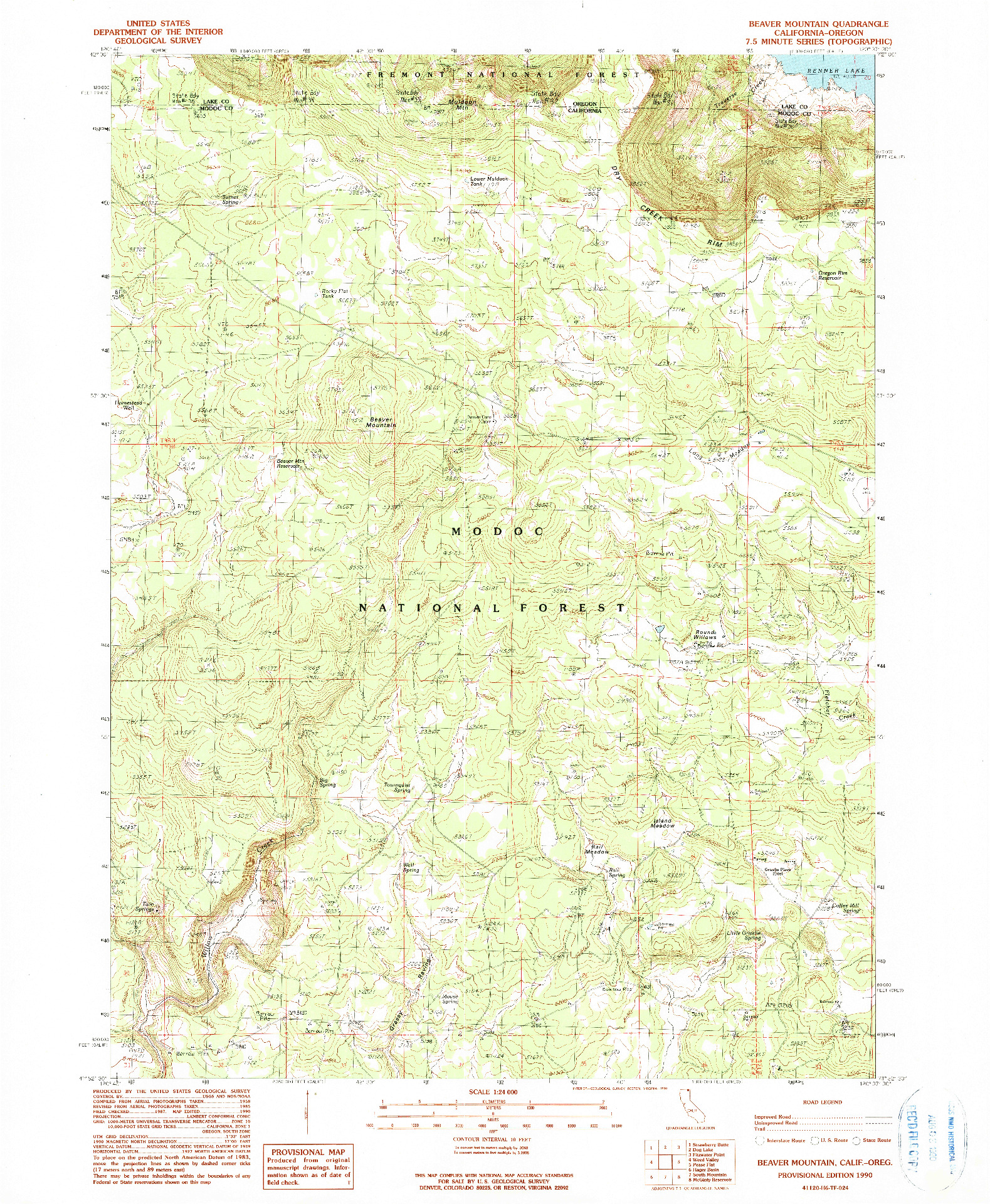 USGS 1:24000-SCALE QUADRANGLE FOR BEAVER MOUNTAIN, CA 1990