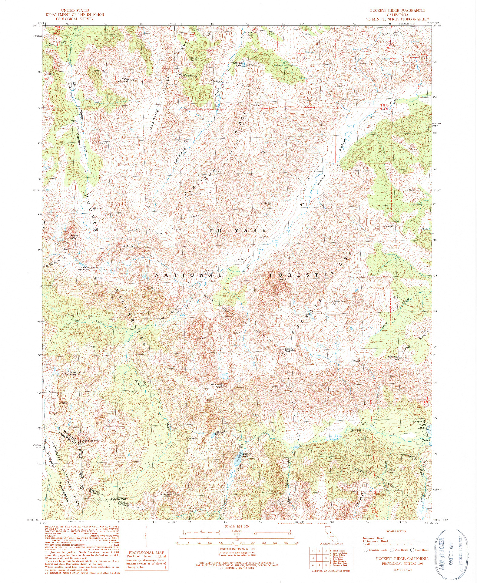 USGS 1:24000-SCALE QUADRANGLE FOR BUCKEYE RIDGE, CA 1990