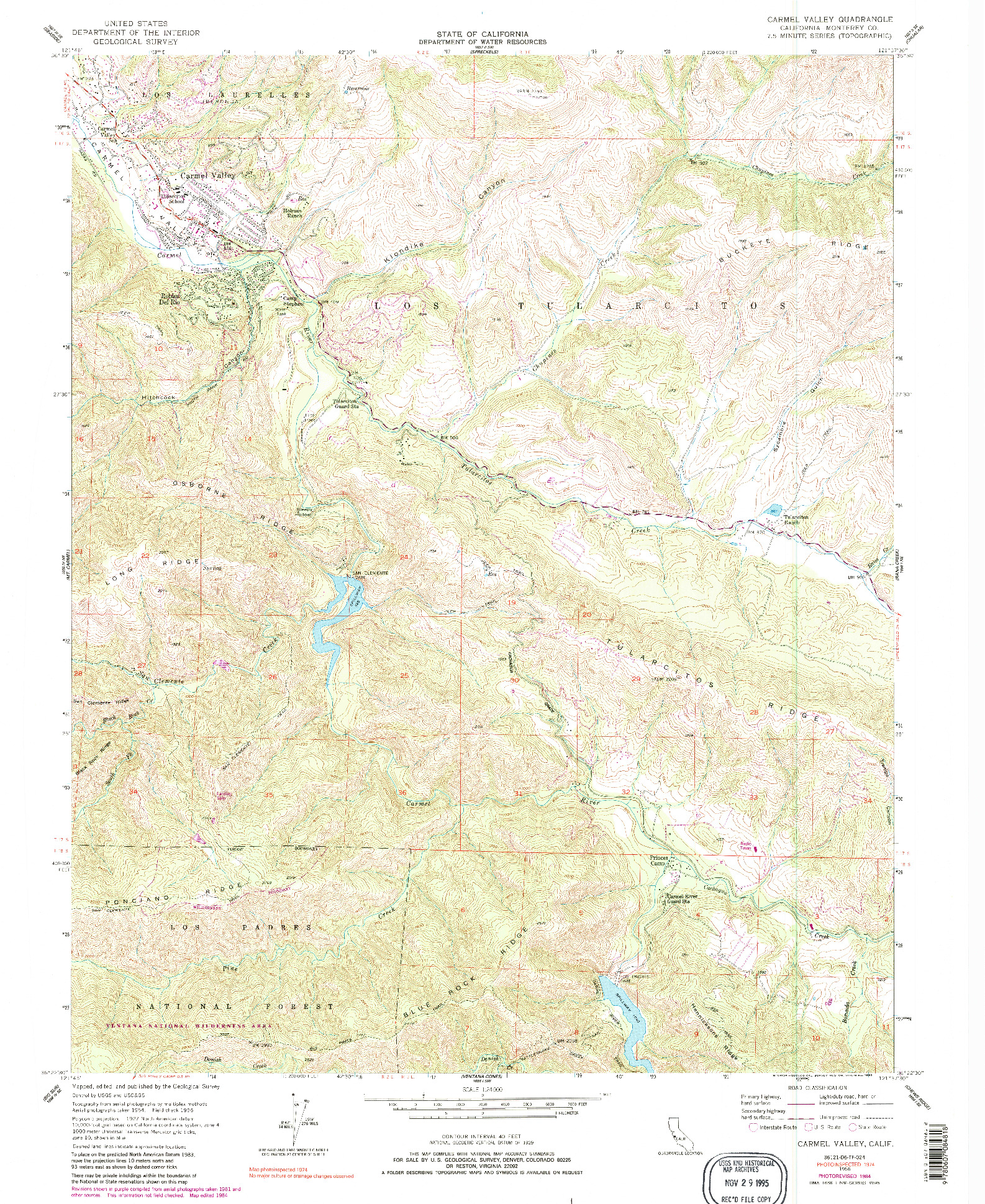 USGS 1:24000-SCALE QUADRANGLE FOR CARMEL VALLEY, CA 1956