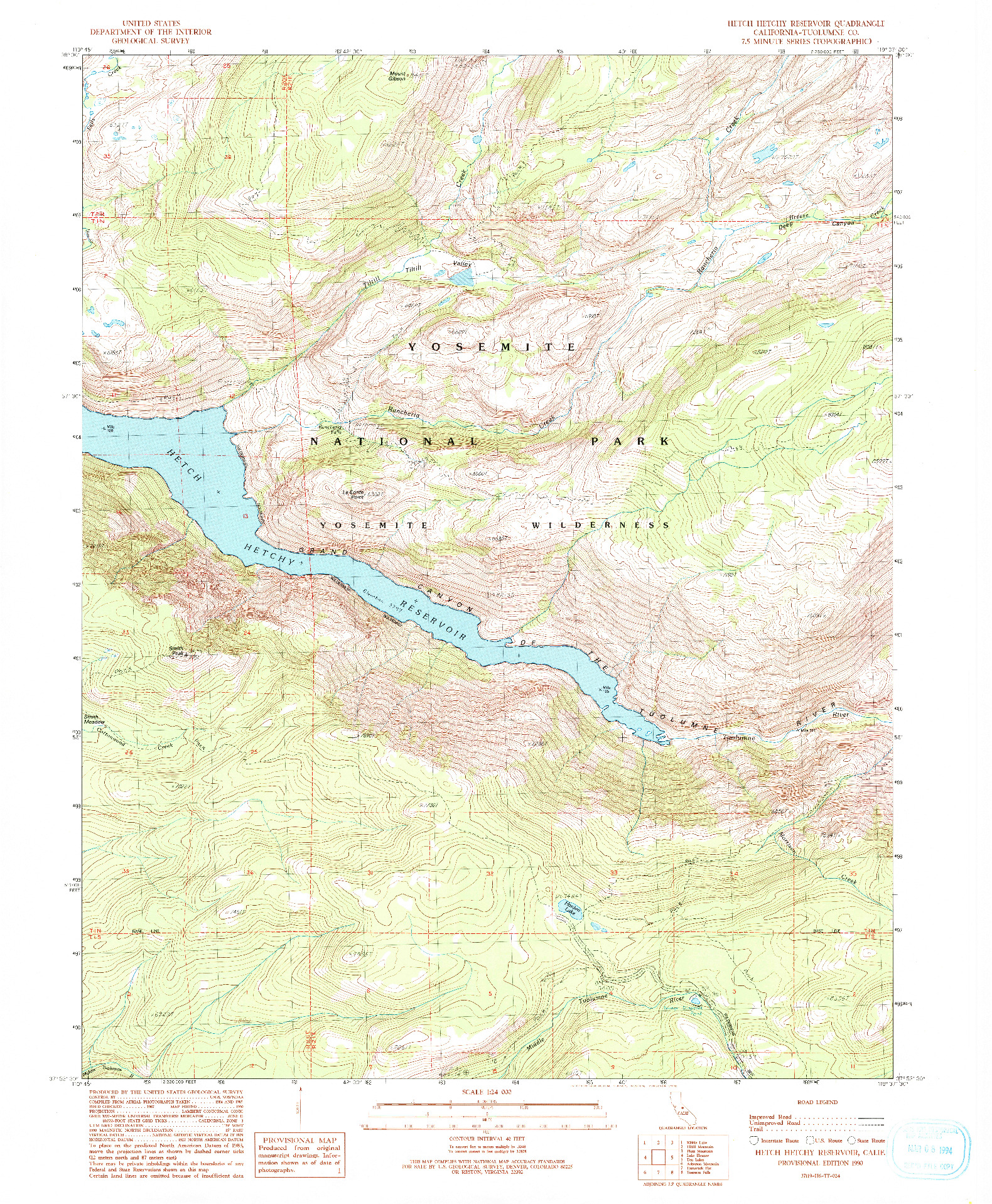 USGS 1:24000-SCALE QUADRANGLE FOR HETCH HETCHY RESERVOIR, CA 1990
