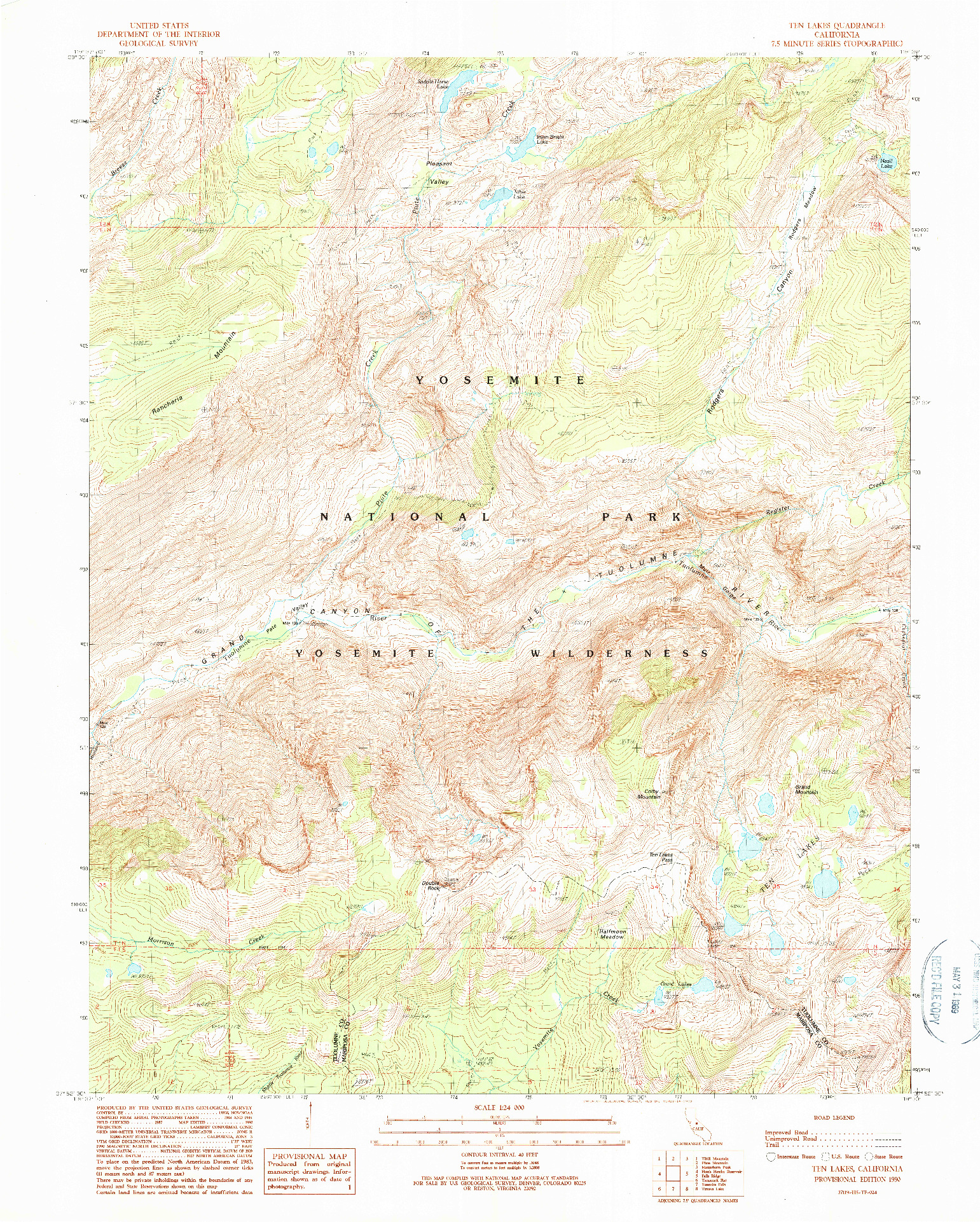 USGS 1:24000-SCALE QUADRANGLE FOR TEN LAKES, CA 1990