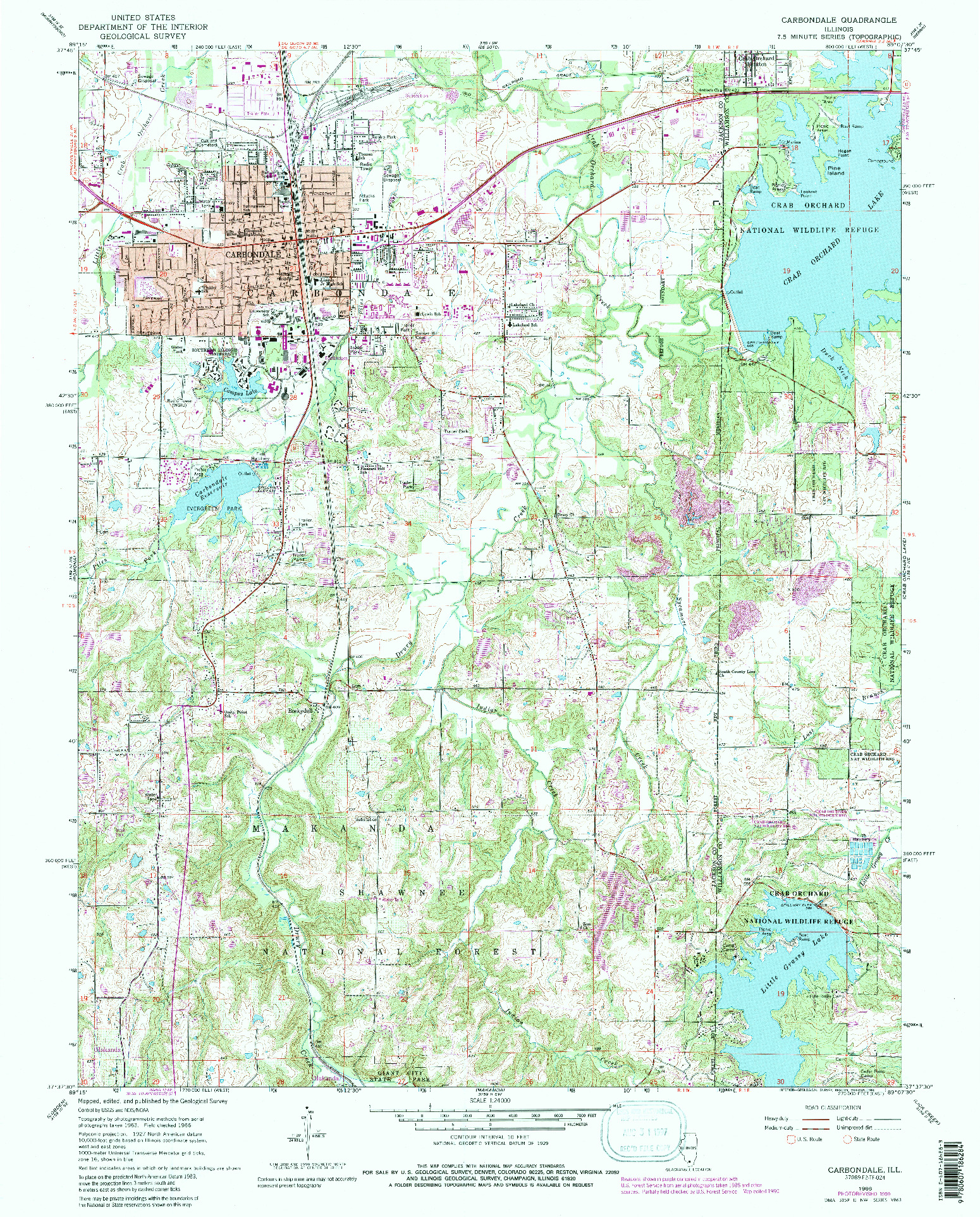 USGS 1:24000-SCALE QUADRANGLE FOR CARBONDALE, IL 1966