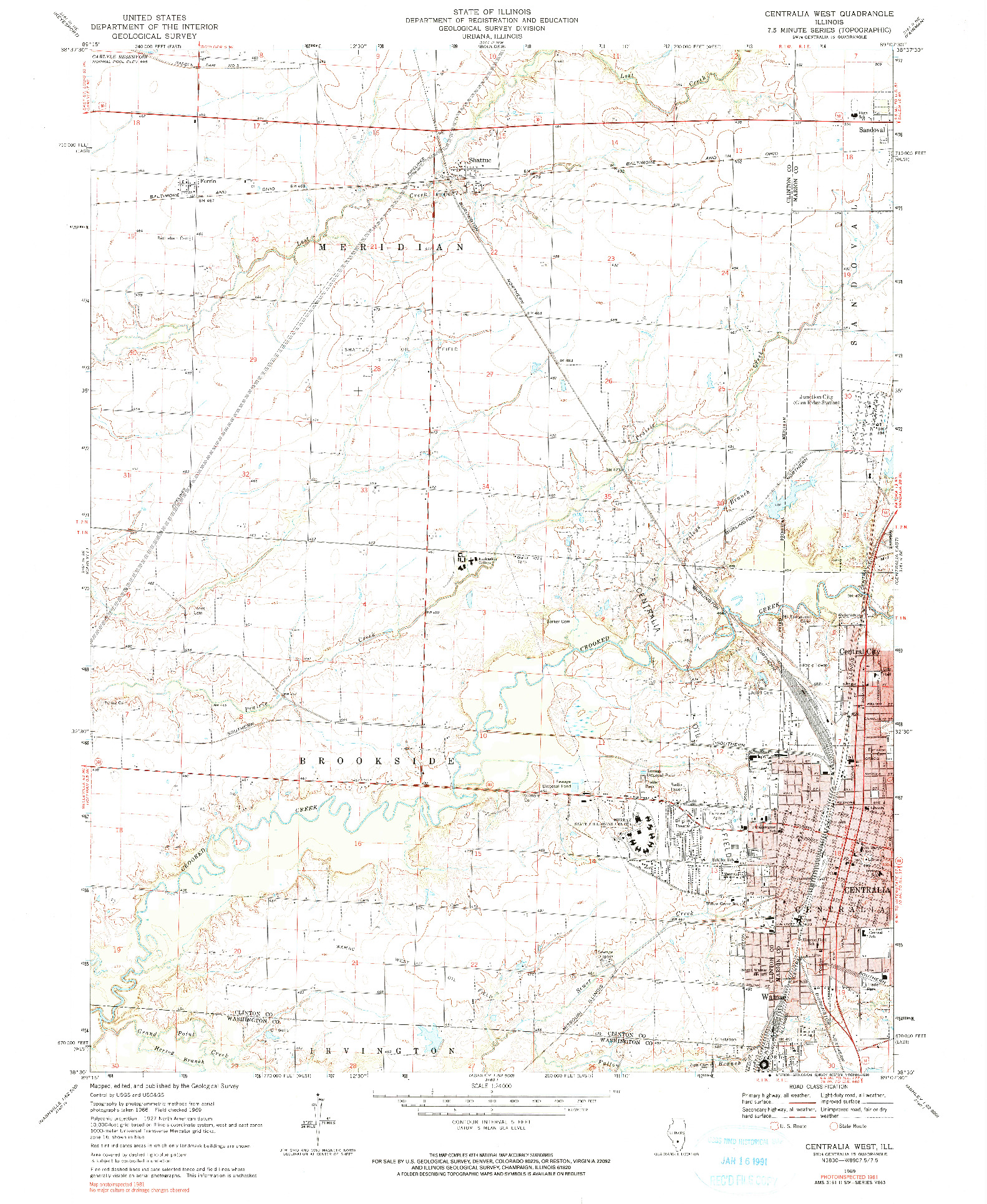 USGS 1:24000-SCALE QUADRANGLE FOR CENTRALIA WEST, IL 1969