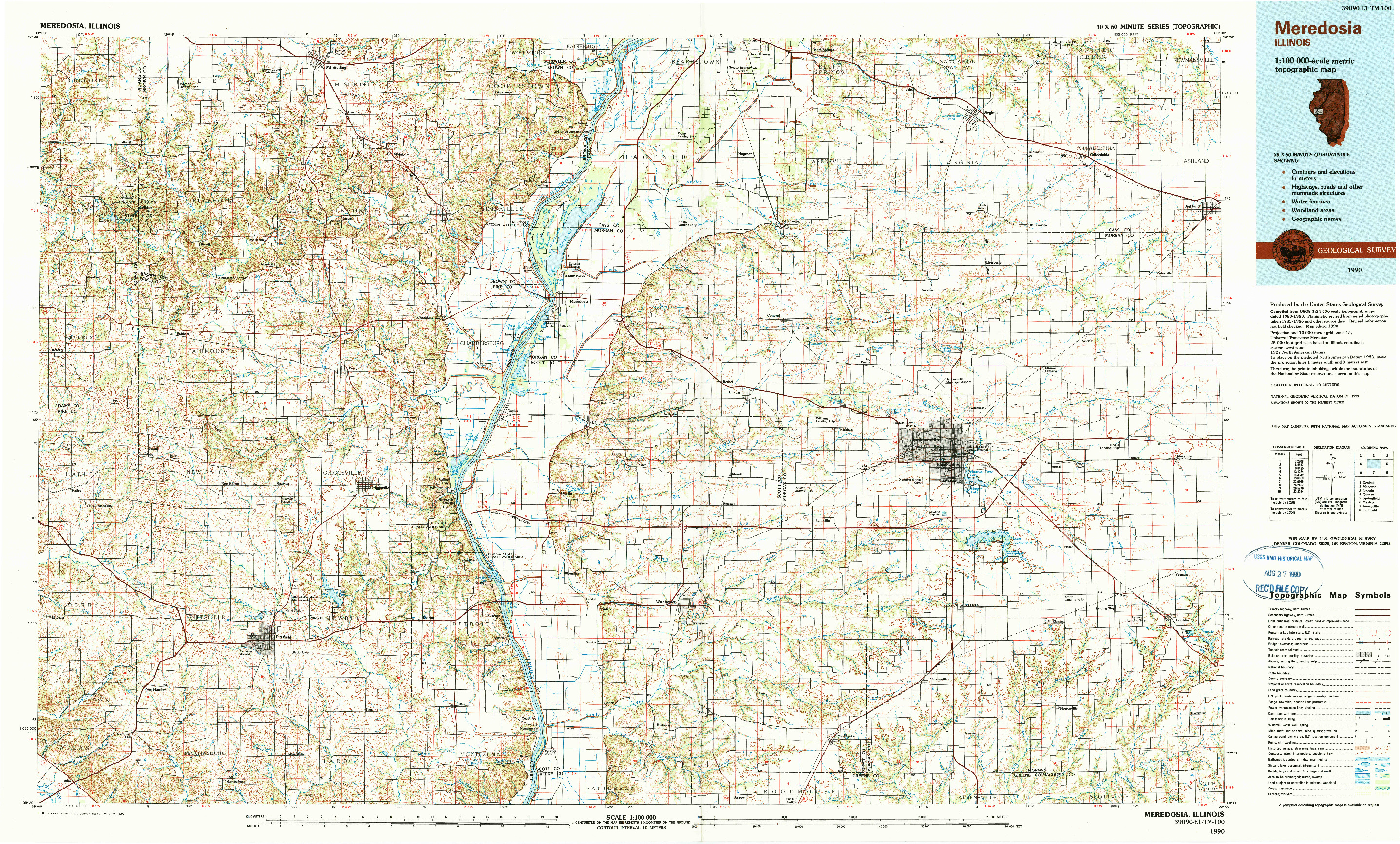 USGS 1:100000-SCALE QUADRANGLE FOR MEREDOSIA, IL 1990