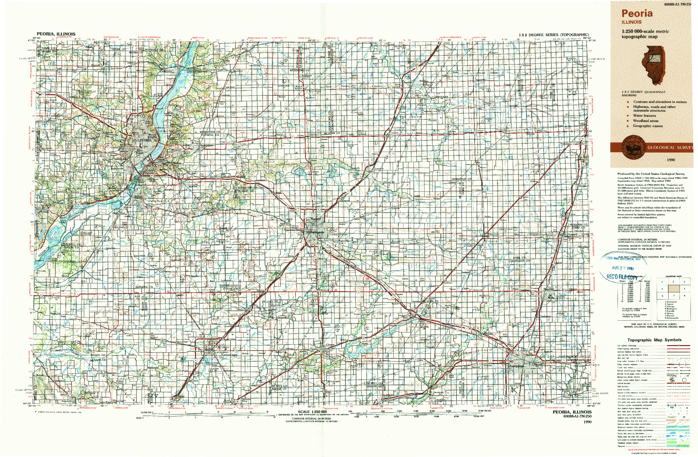 USGS 1:250000-SCALE QUADRANGLE FOR PEORIA, IL 1990