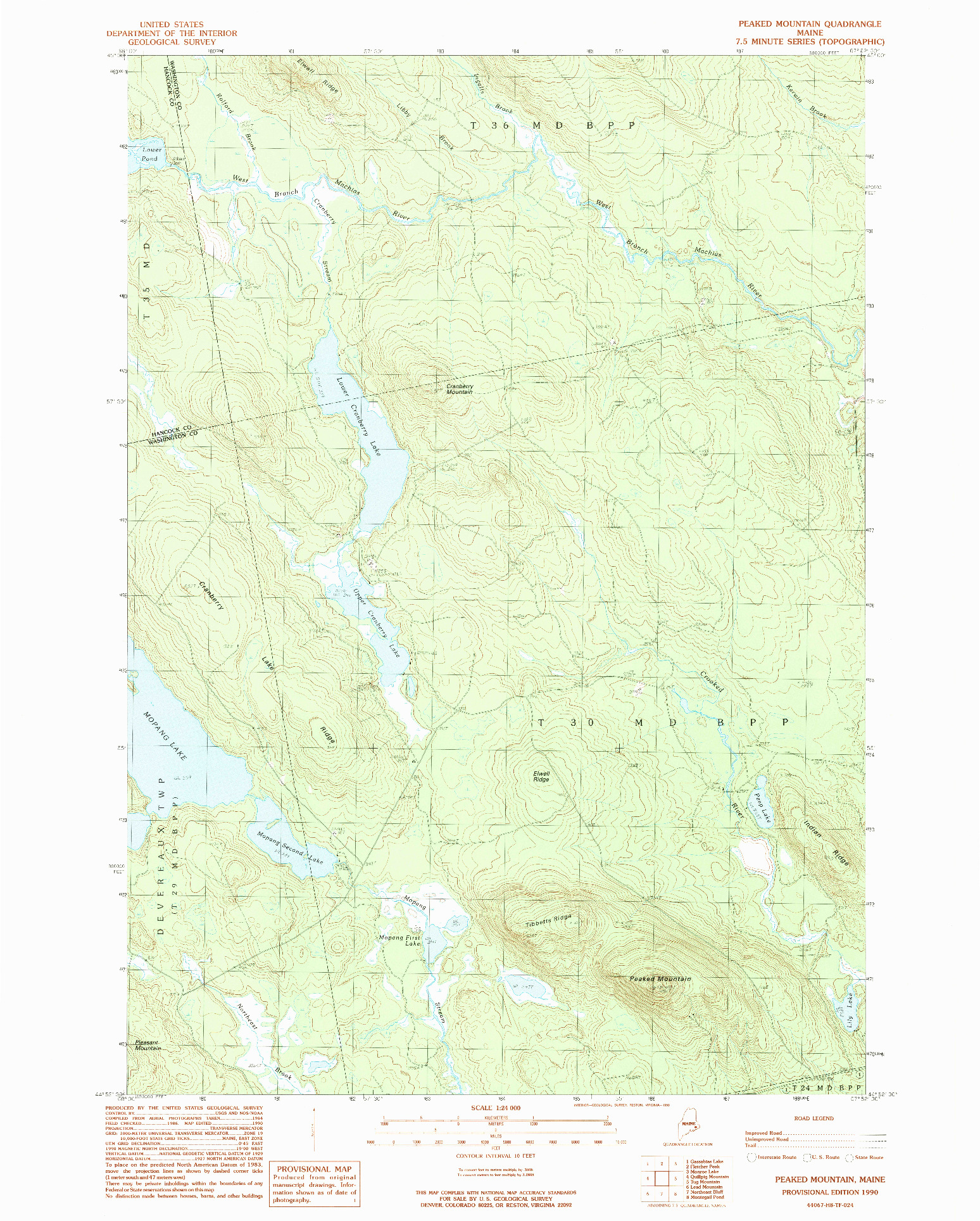 USGS 1:24000-SCALE QUADRANGLE FOR PEAKED MOUNTAIN, ME 1990