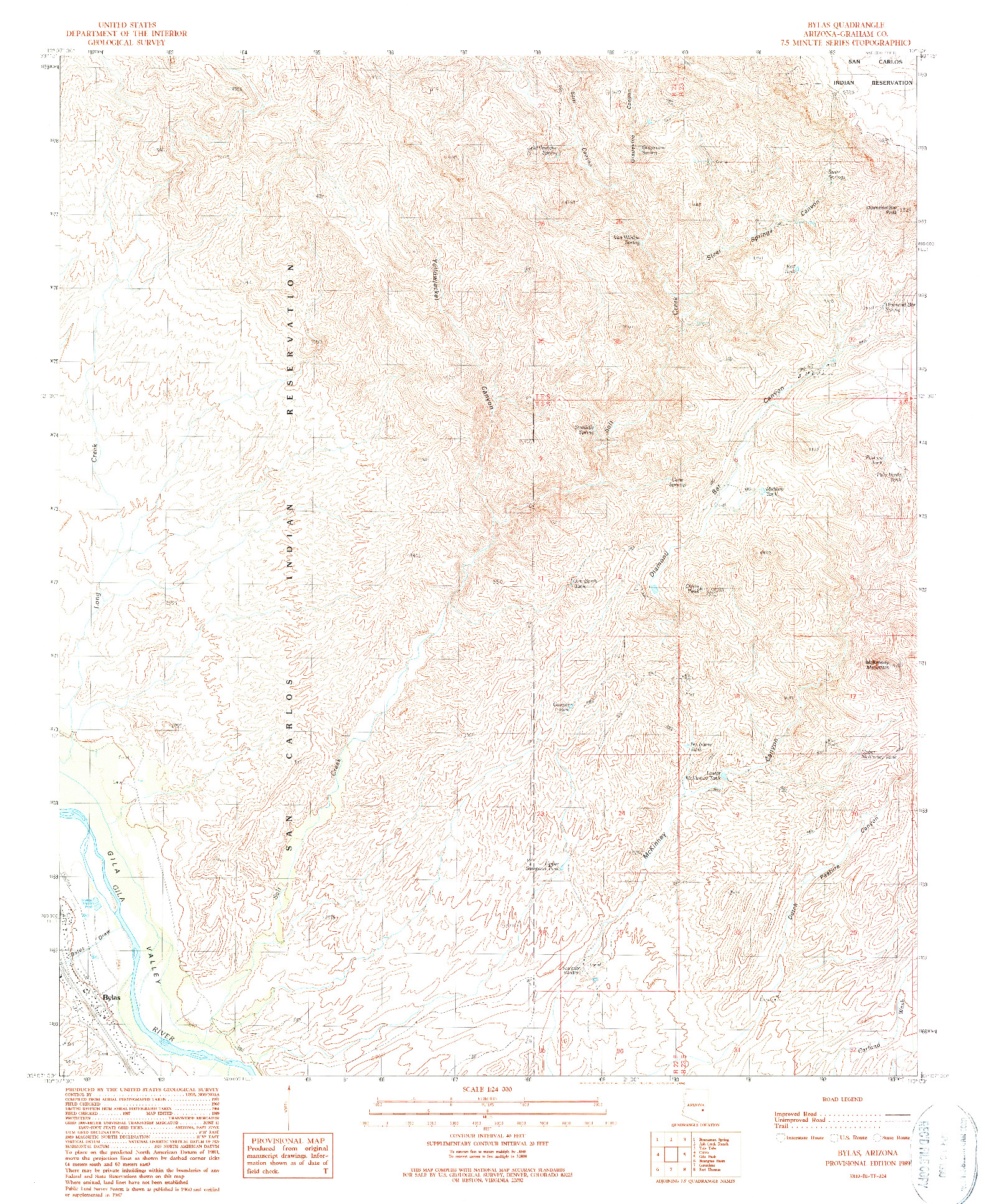 USGS 1:24000-SCALE QUADRANGLE FOR BYLAS, AZ 1989